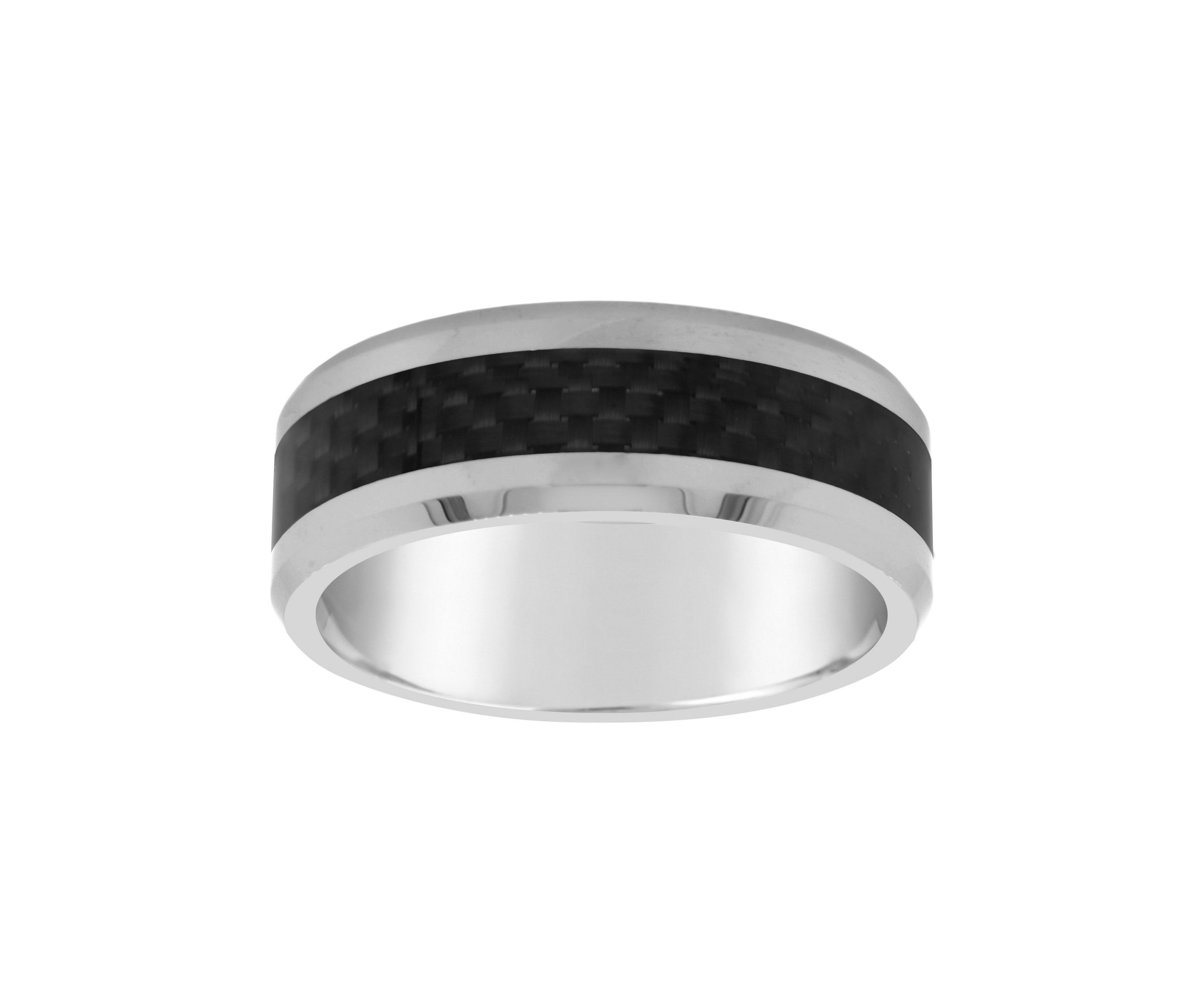 Mens 8mm Tungsten and Carbon Fiber Wedding Band