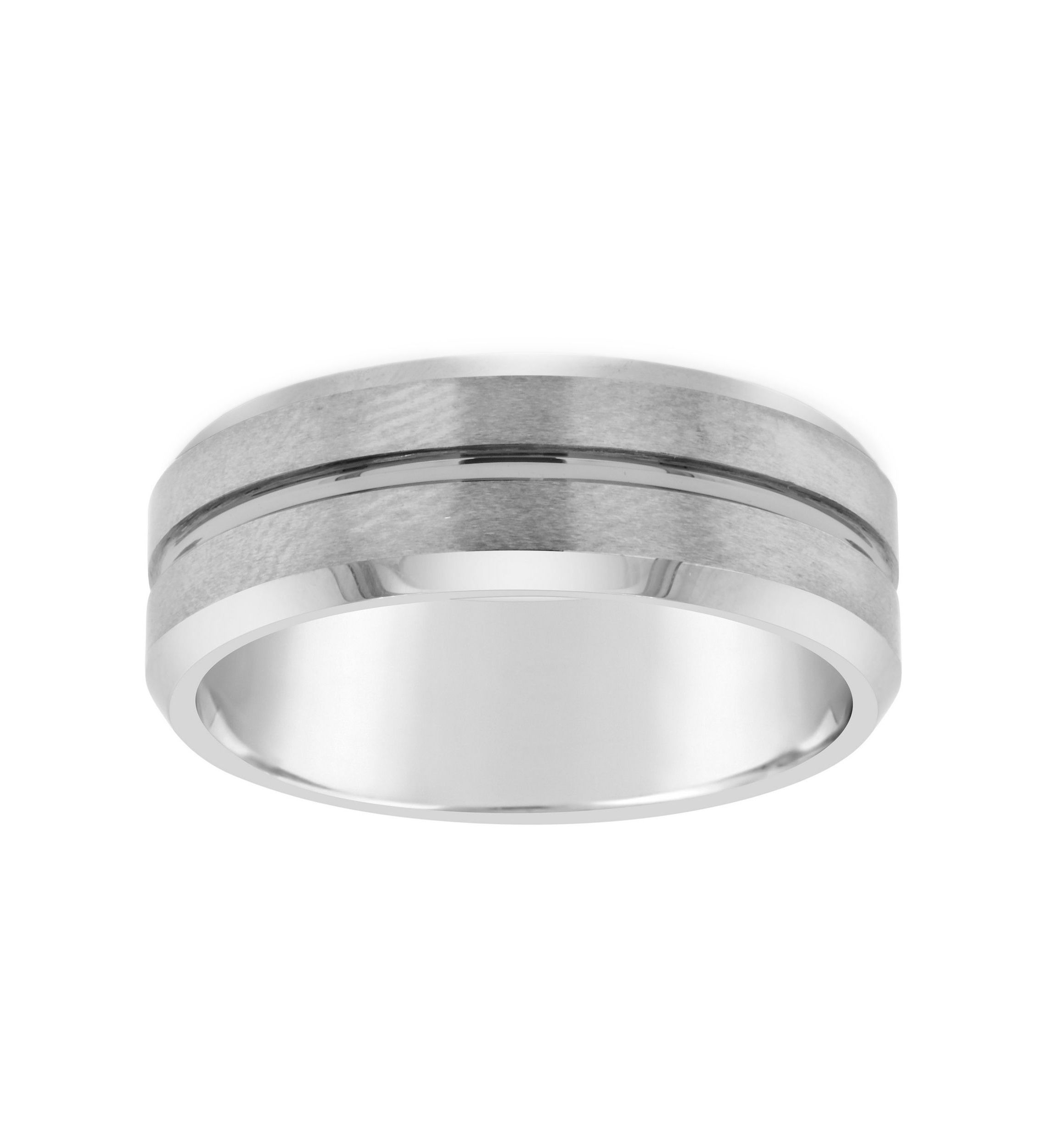 Mens 8mm Grooved Tungsten Wedding Band