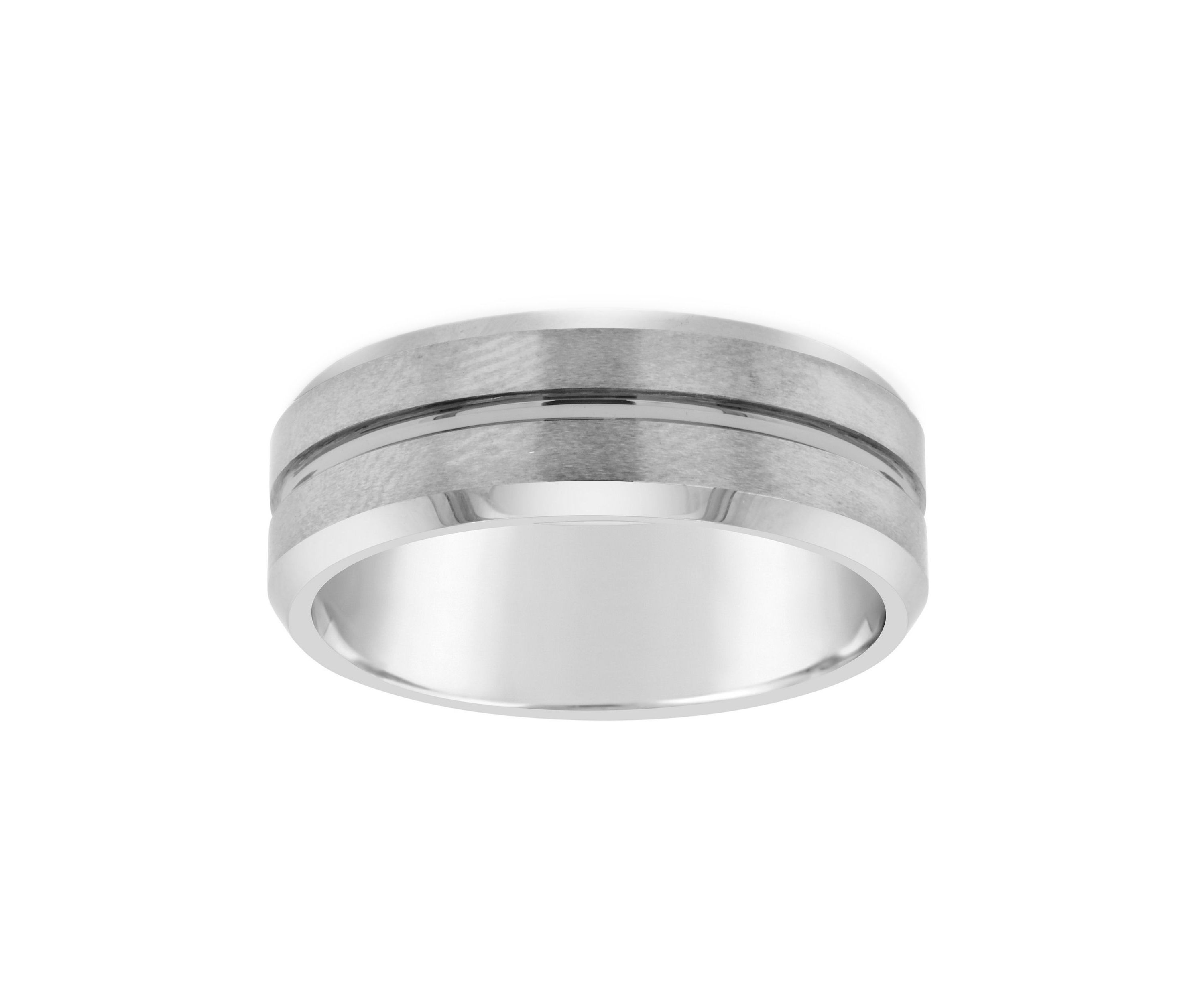 Mens 8mm Grooved Tungsten Wedding Band