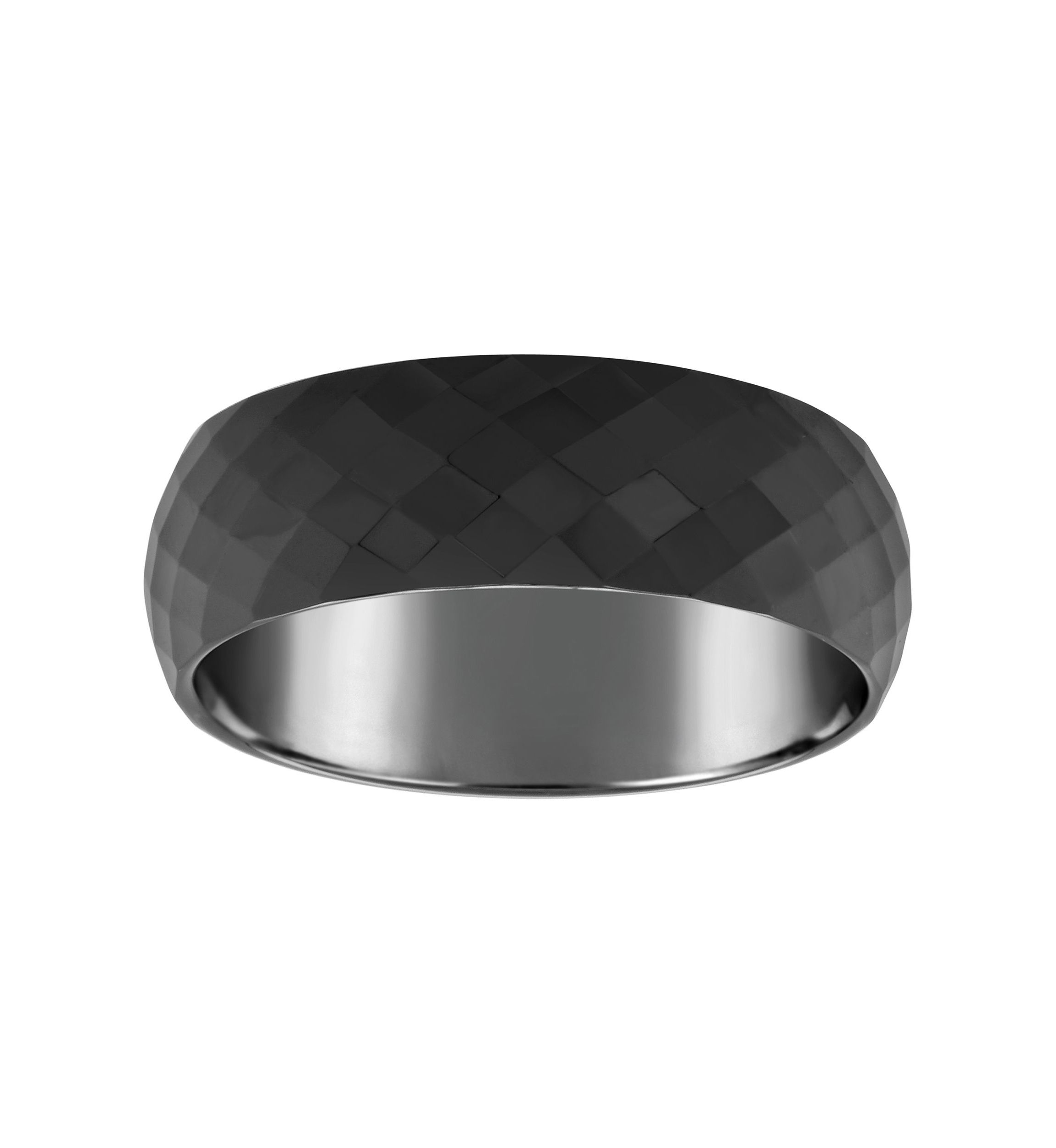 Mens 7.5mm Black Ceramic Faceted Wedding Band