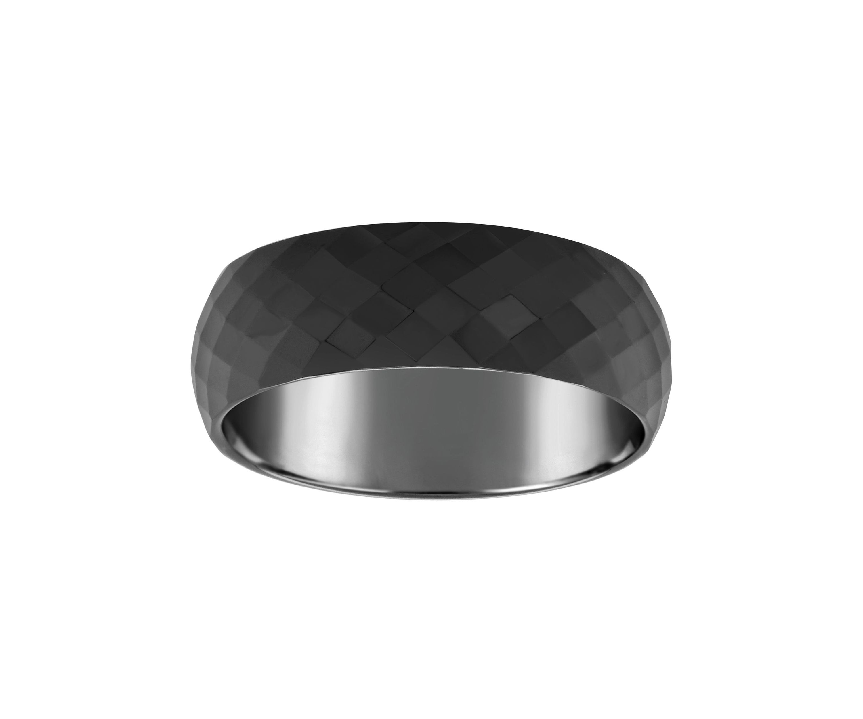 Mens 7.5mm Black Ceramic Faceted Wedding Band
