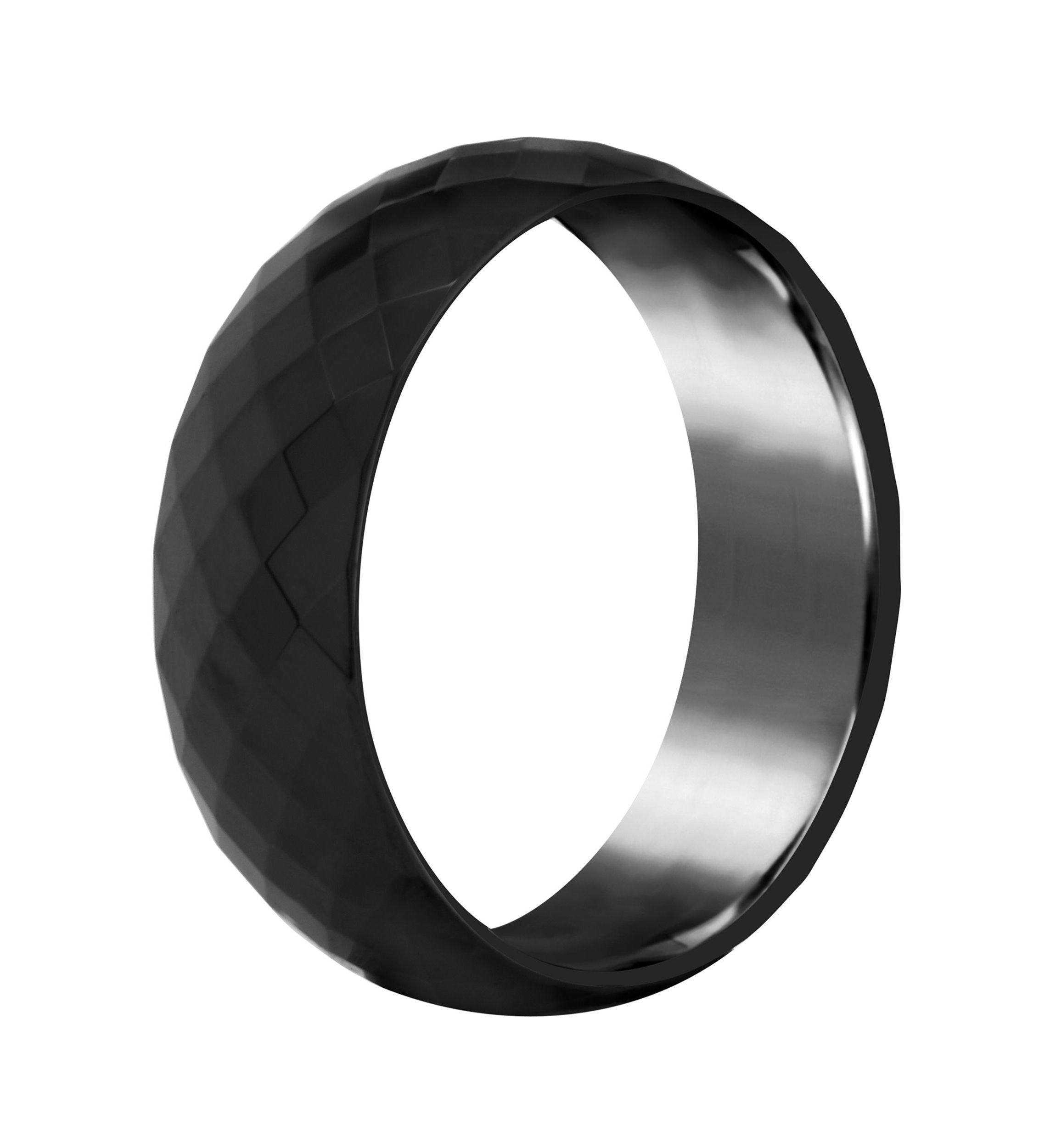 Mens 7.5mm Black Ceramic Faceted Wedding Band
