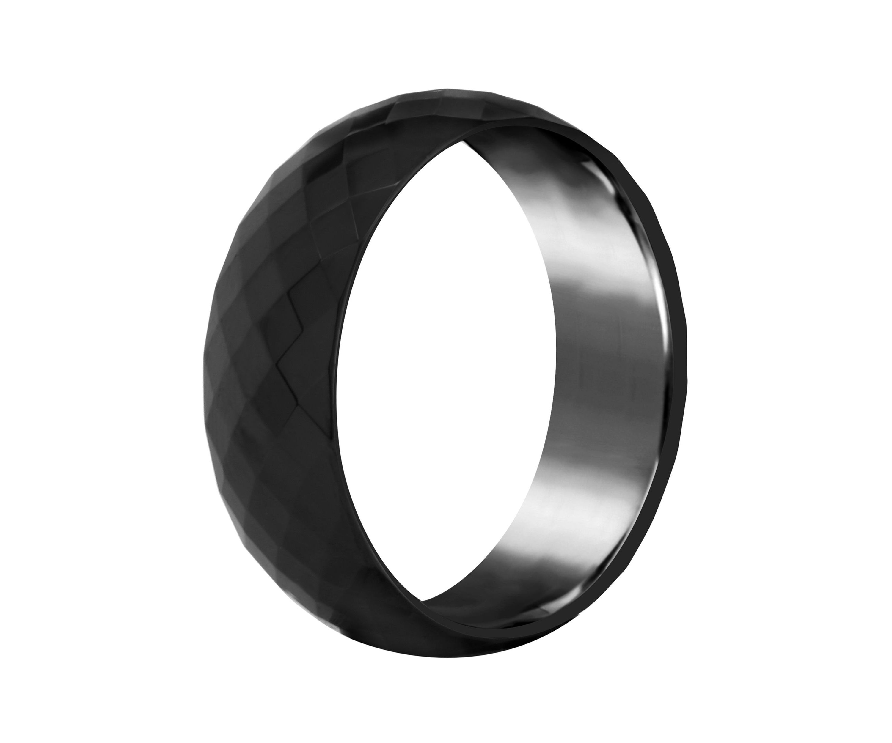 Mens 7.5mm Black Ceramic Faceted Wedding Band