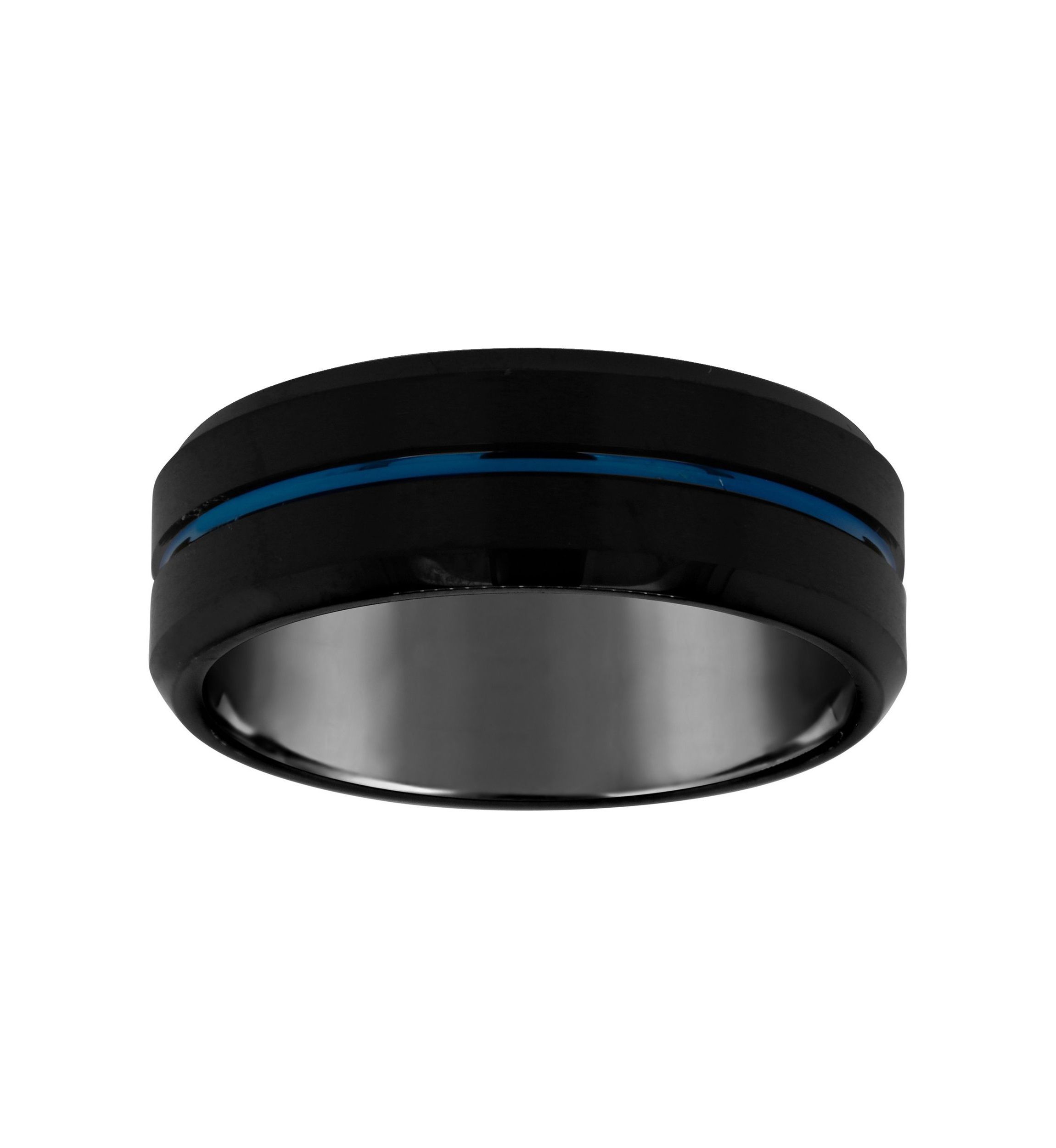 Mens 8mm Black and Blue Ion-Plated Tungsten Wedding Band