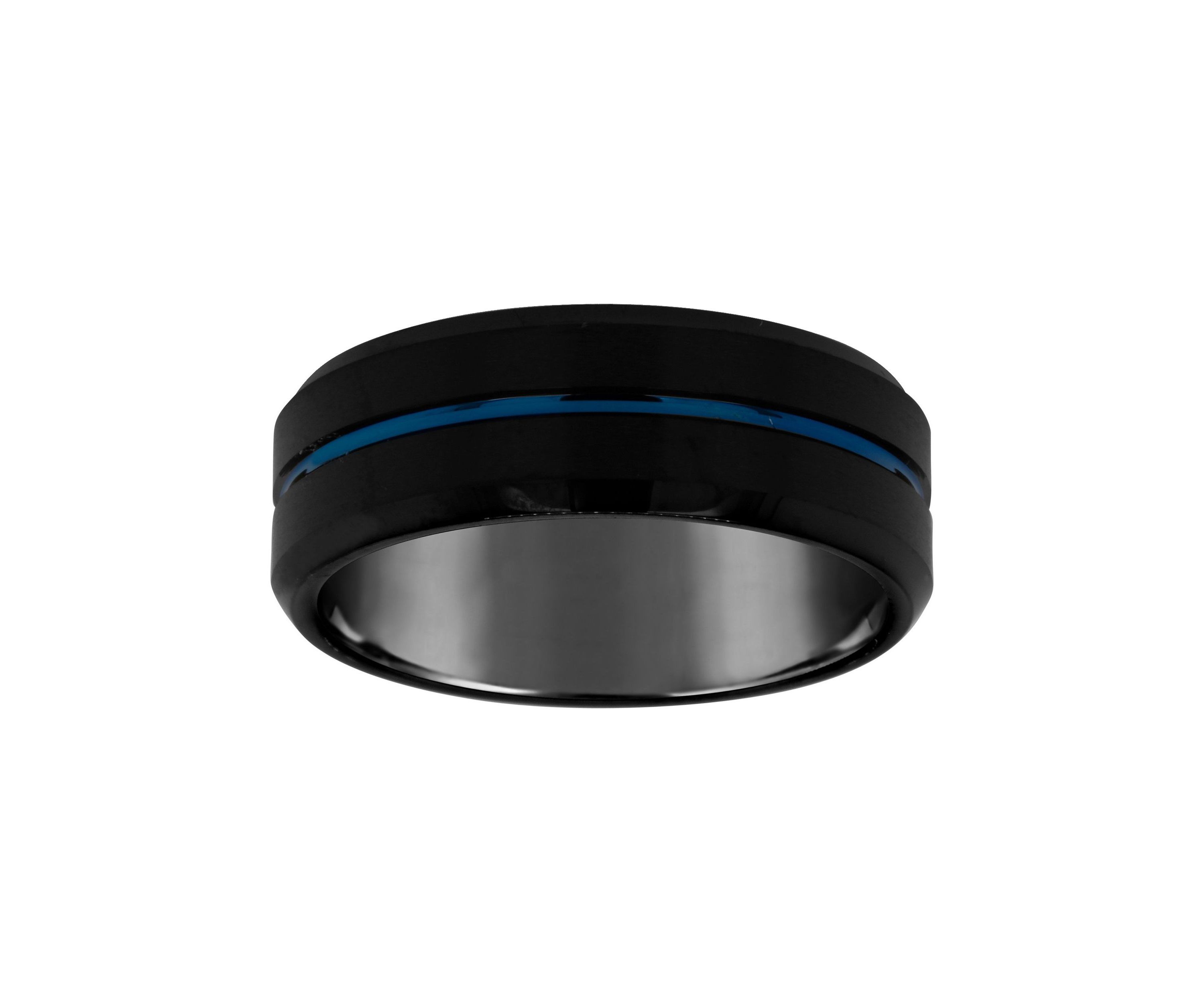 Mens 8mm Black and Blue Ion-Plated Tungsten Wedding Band