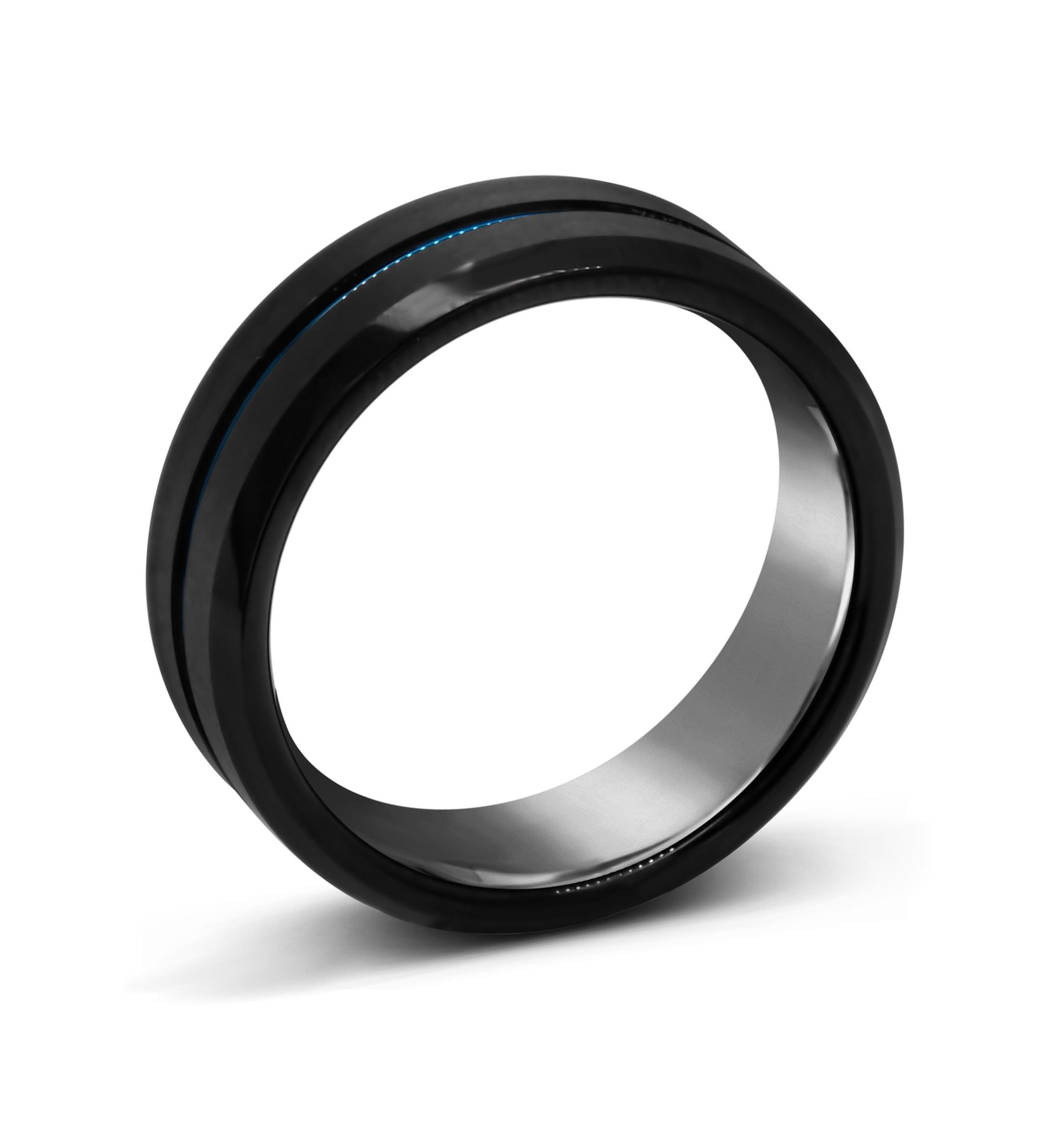 Mens 8mm Black and Blue Ion-Plated Tungsten Wedding Band