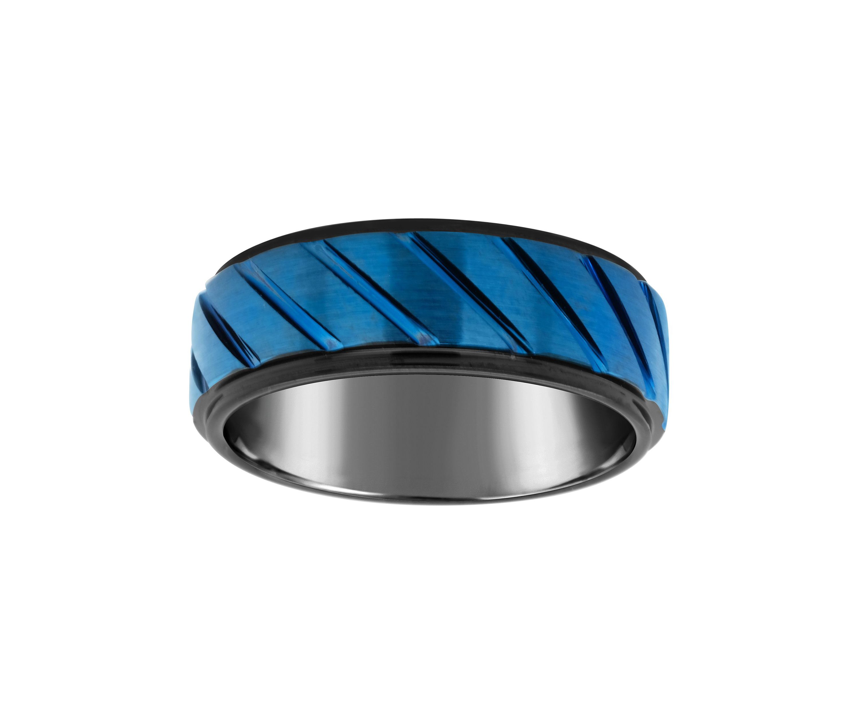 Mens 8mm Blue and Black Ion-Plated Tungsten Wedding Band
