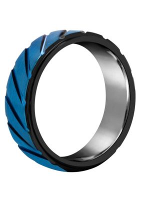 Men's 8mm Blue and Black Ion-Plated Tungsten Wedding Band