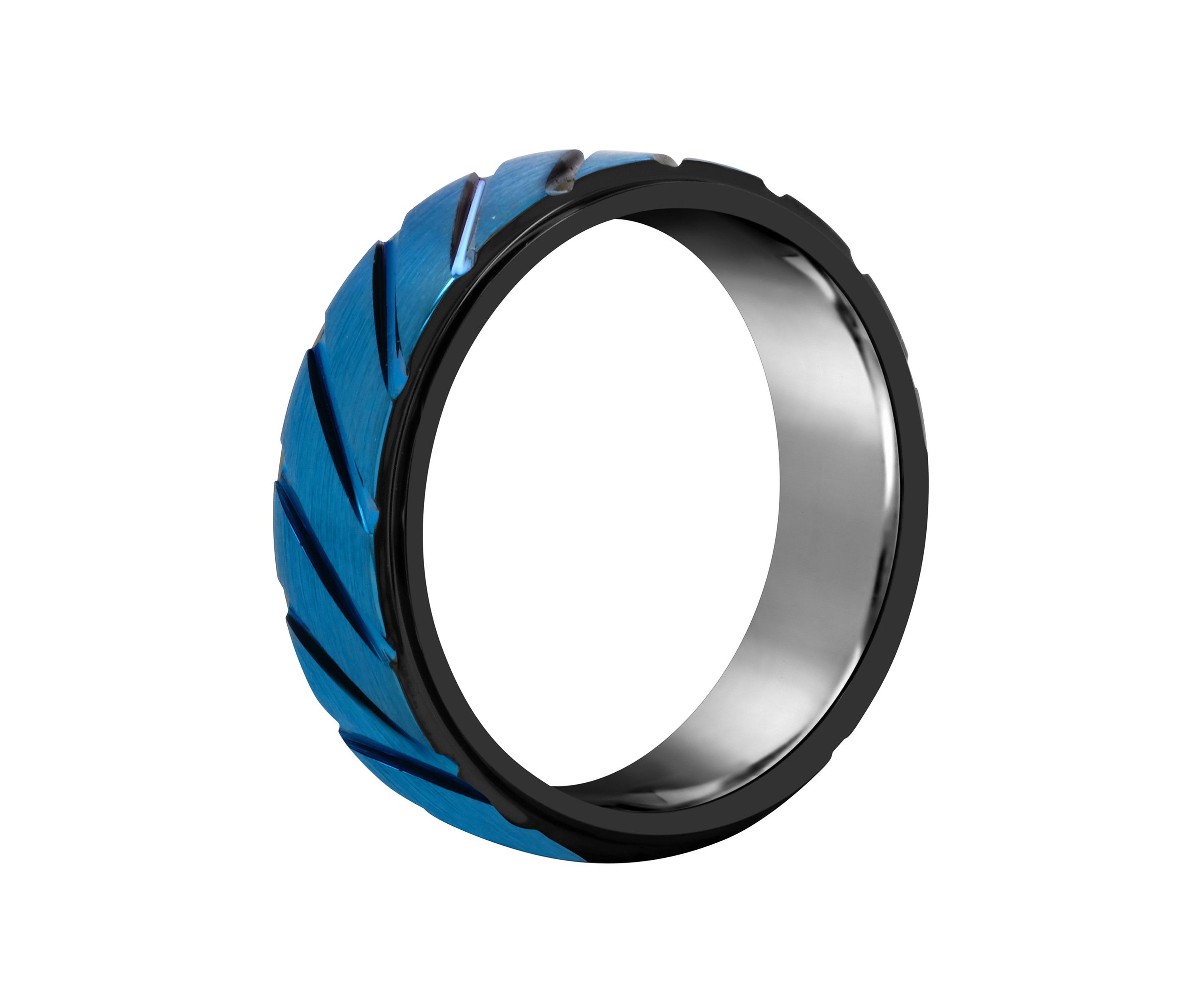 Mens 8mm Blue and Black Ion-Plated Tungsten Wedding Band