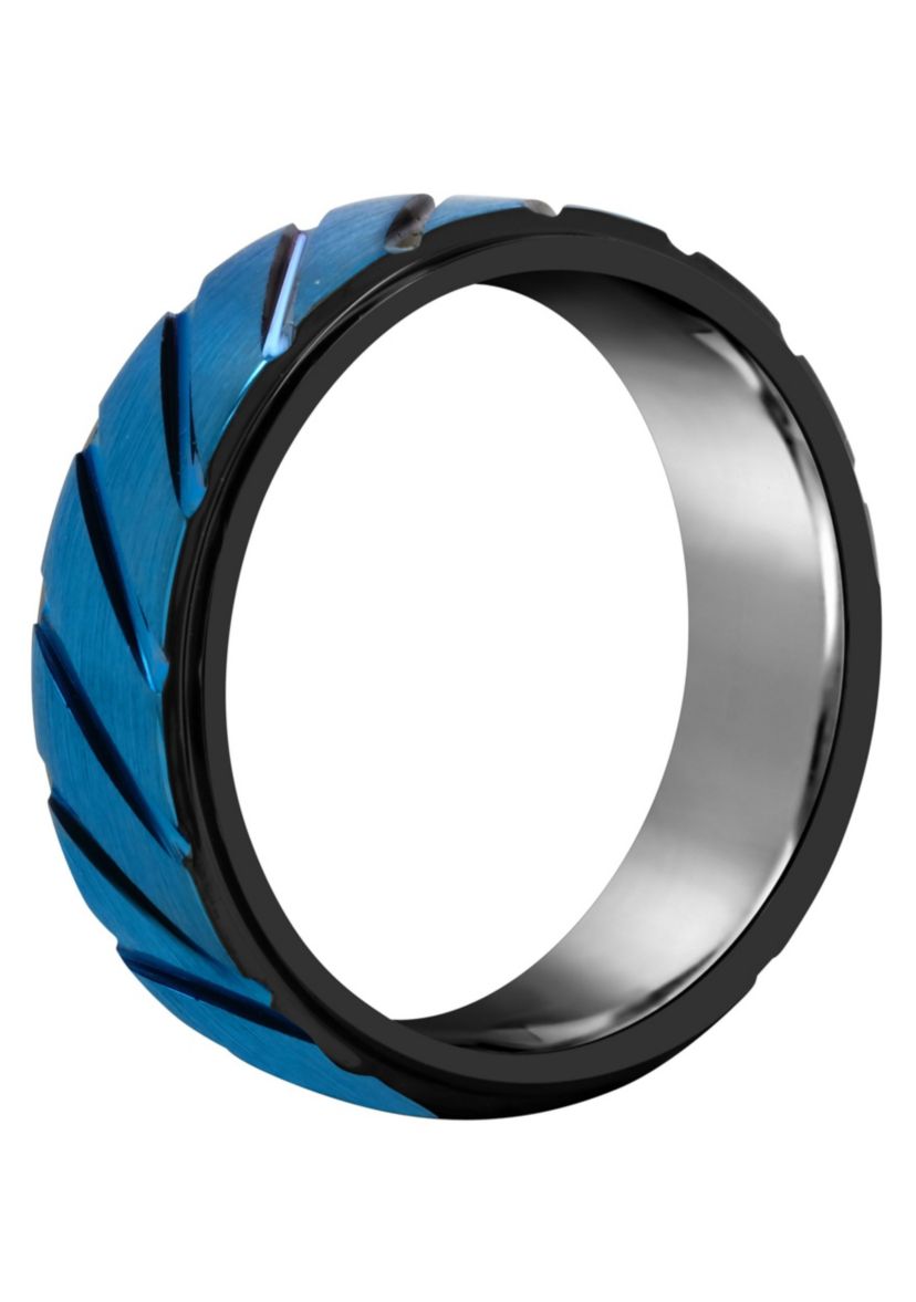 Mens 8mm Blue and Black Ion-Plated Tungsten Wedding Band