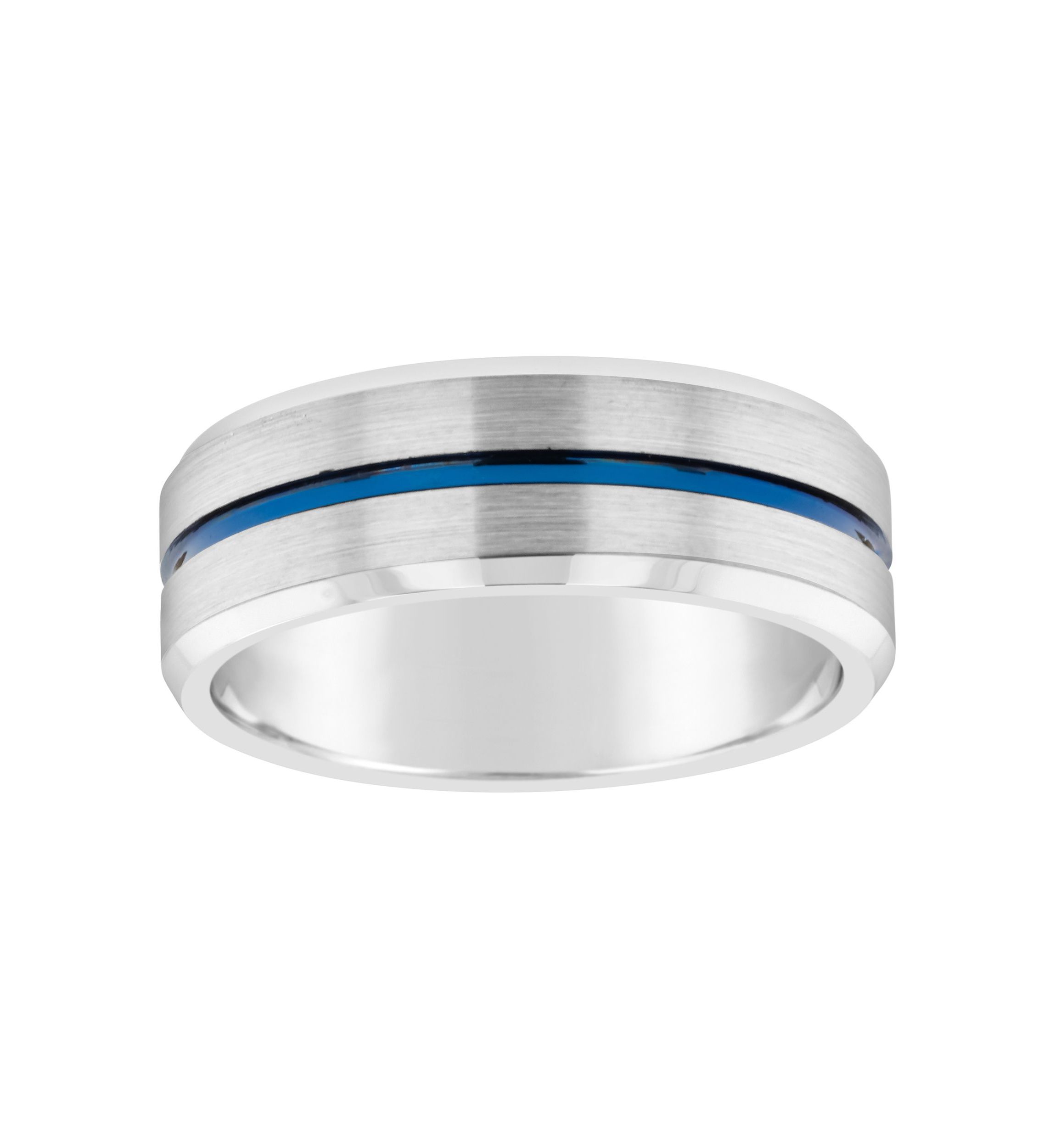 Mens 8mm Blue Ion-Plated Grooved Tungsten Wedding Band