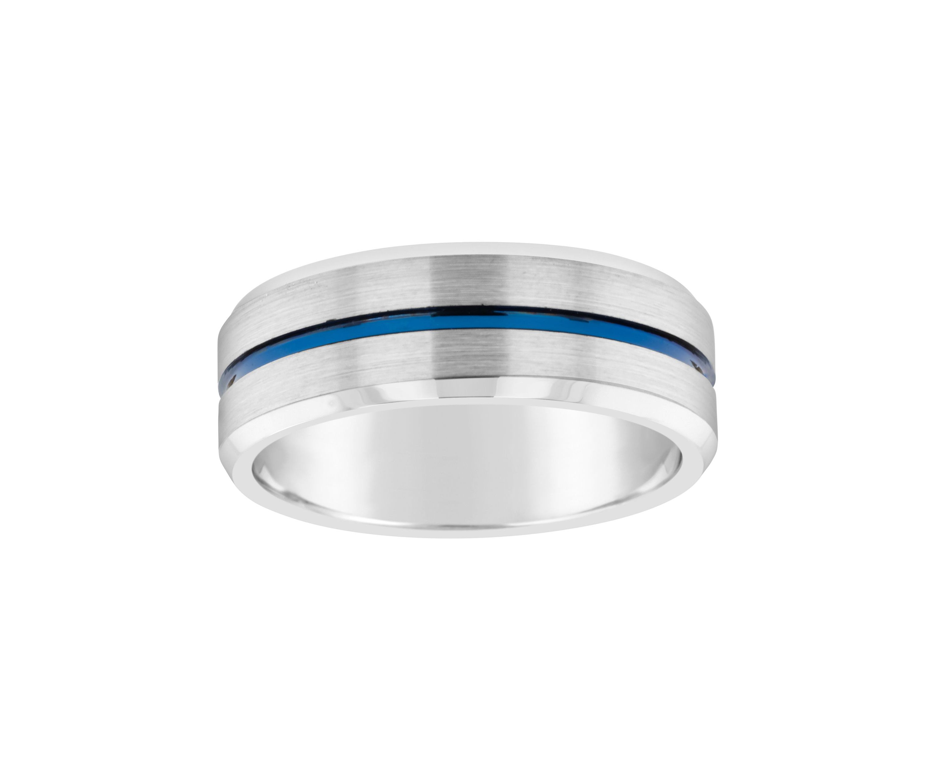 Mens 8mm Blue Ion-Plated Grooved Tungsten Wedding Band