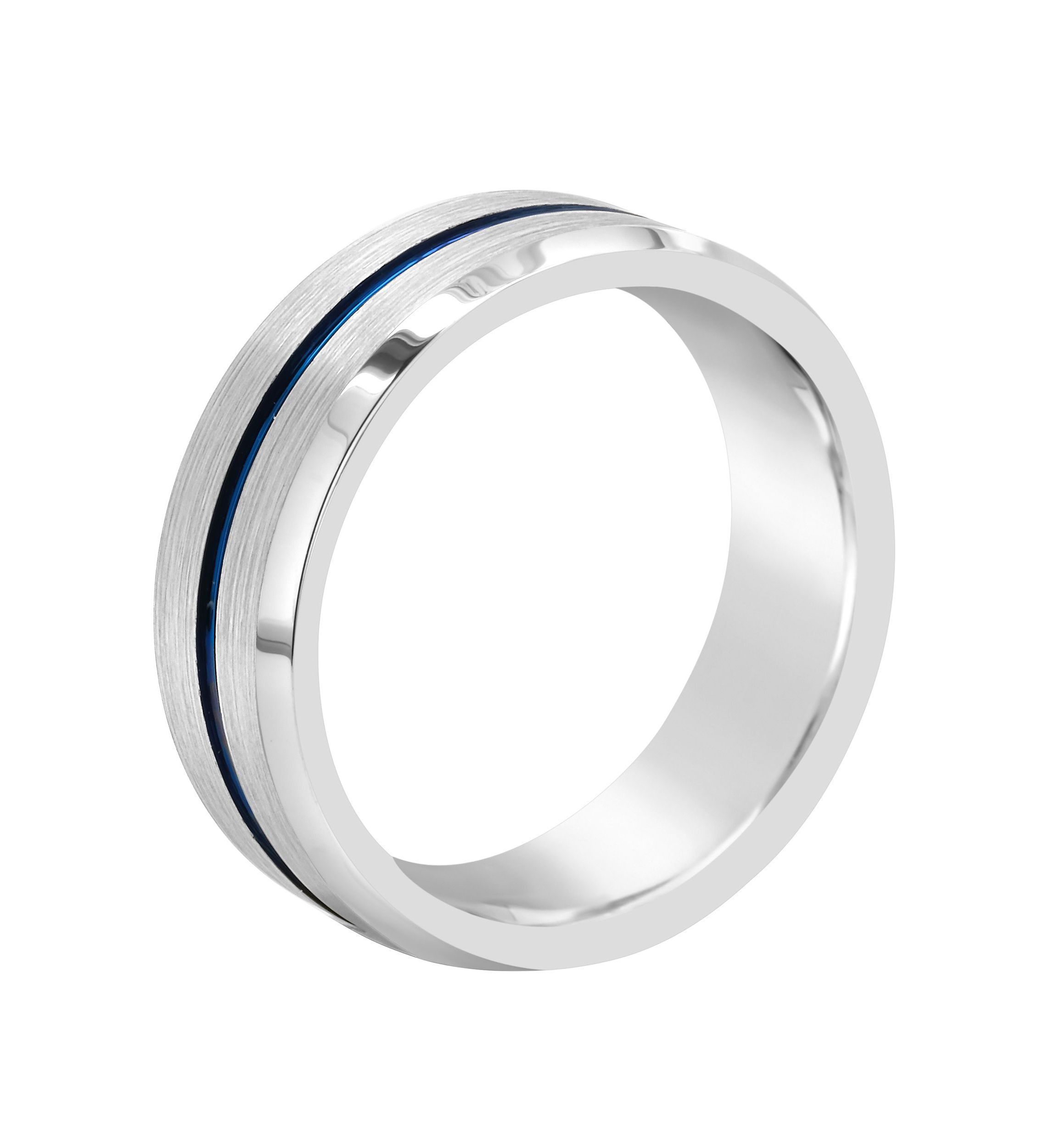 Mens 8mm Blue Ion-Plated Grooved Tungsten Wedding Band