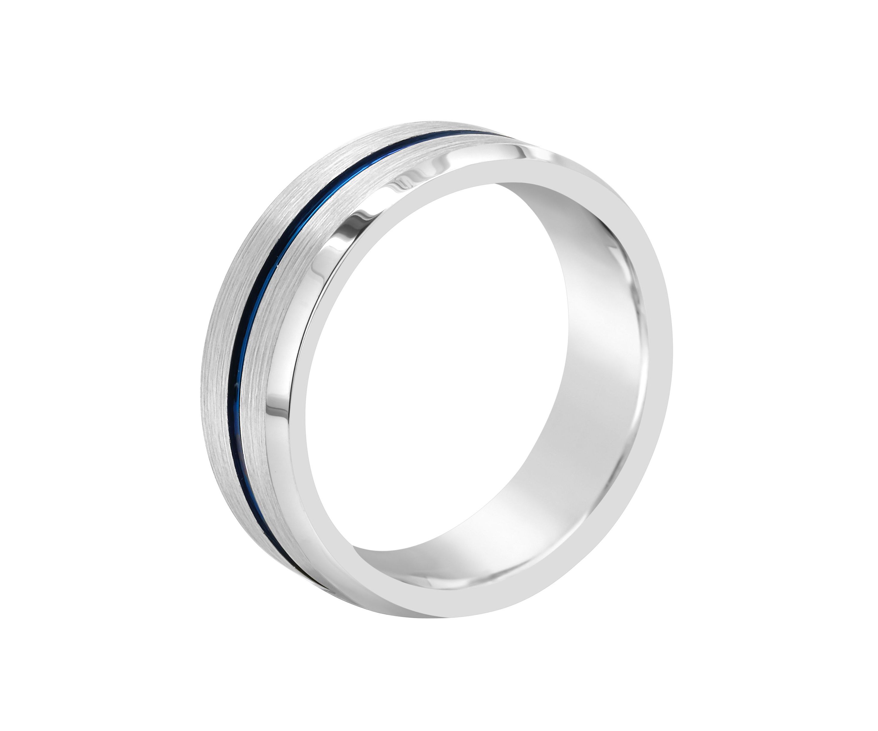 Mens 8mm Blue Ion-Plated Grooved Tungsten Wedding Band