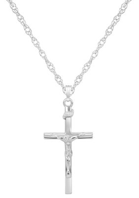 Sterling Silver/14K Yellow Gold Plated Crucifix Cross Pendant Necklace
