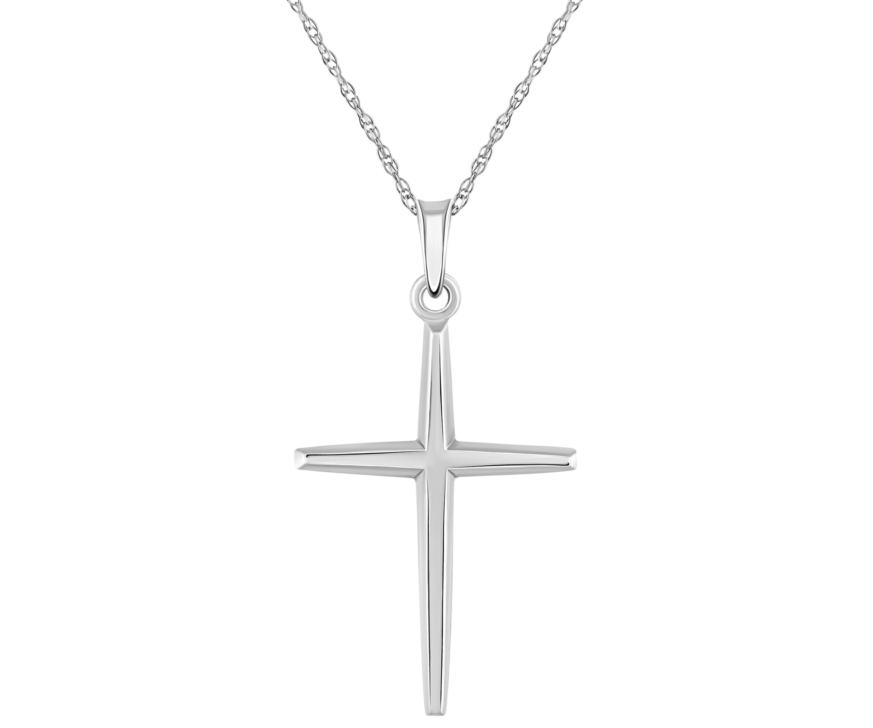 14K White Gold Cross Pendant Necklace