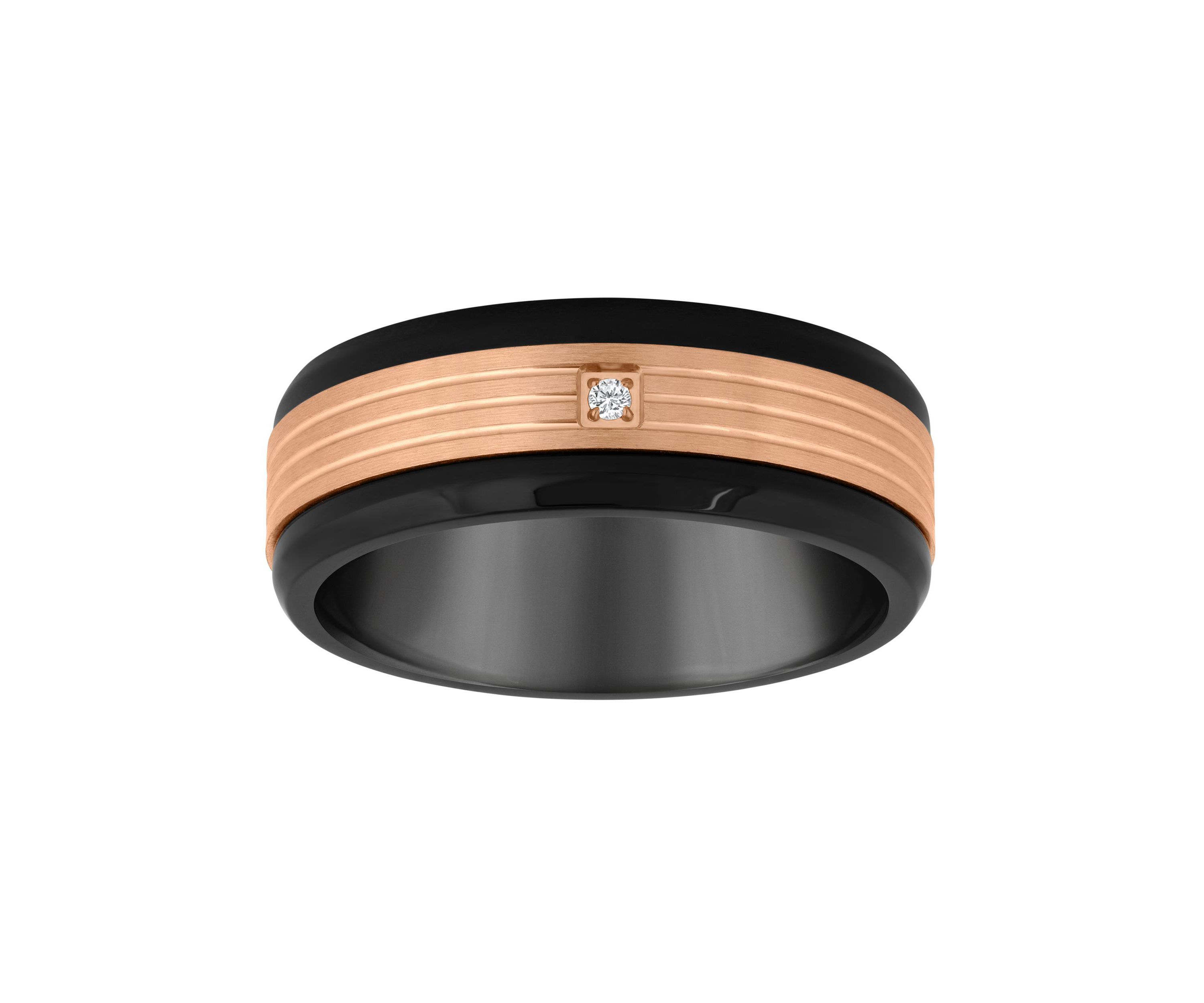 Mens Rose and Black Ion-Plated Stainless Steel Cubic Zirconia Wedding Band