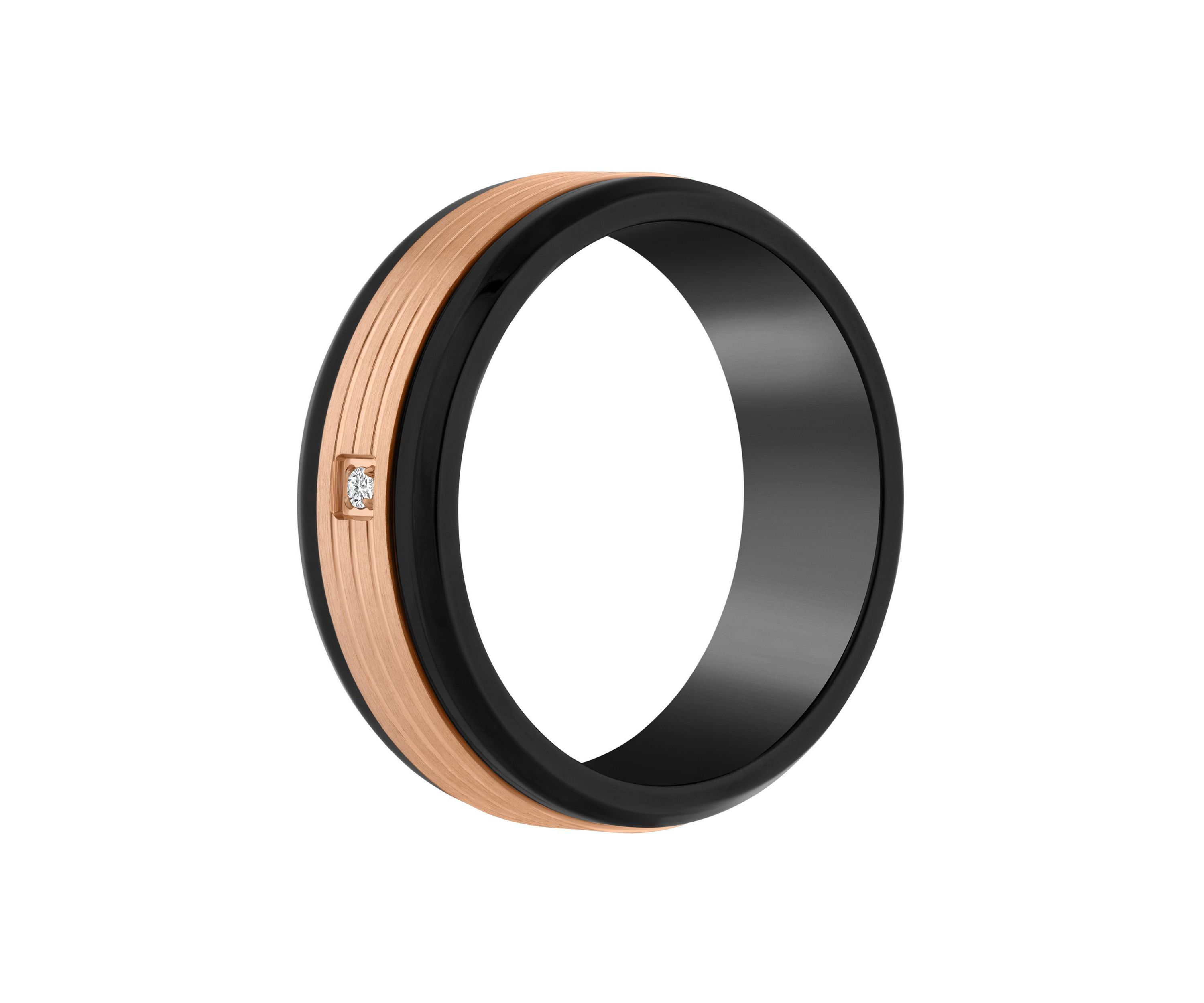 Mens Rose and Black Ion-Plated Stainless Steel Cubic Zirconia Wedding Band