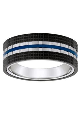 Belk Co Men s Blue and Black Ion Plated Stainless Steel Wedding Band