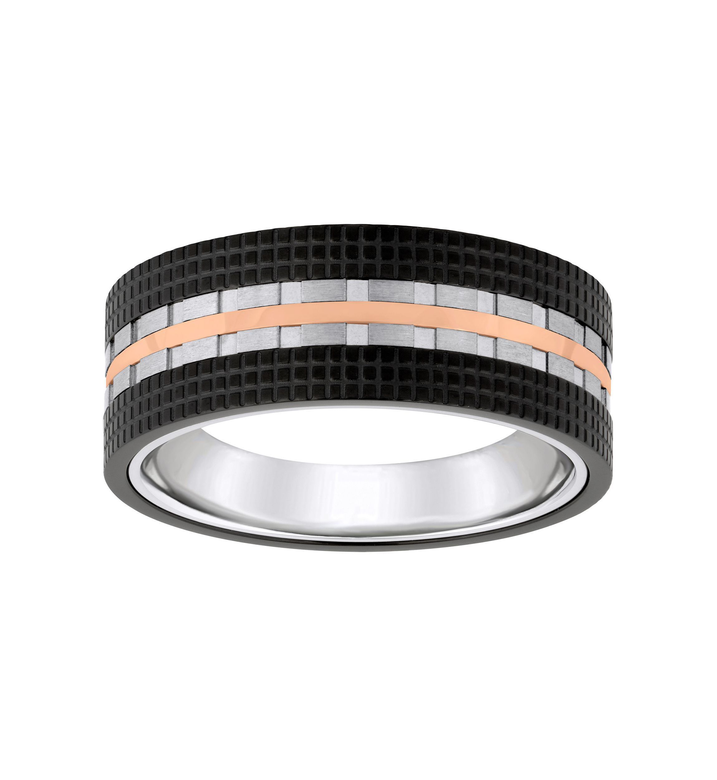 Mens Rose and Black Ion-Plated Stainless Steel Wedding Band