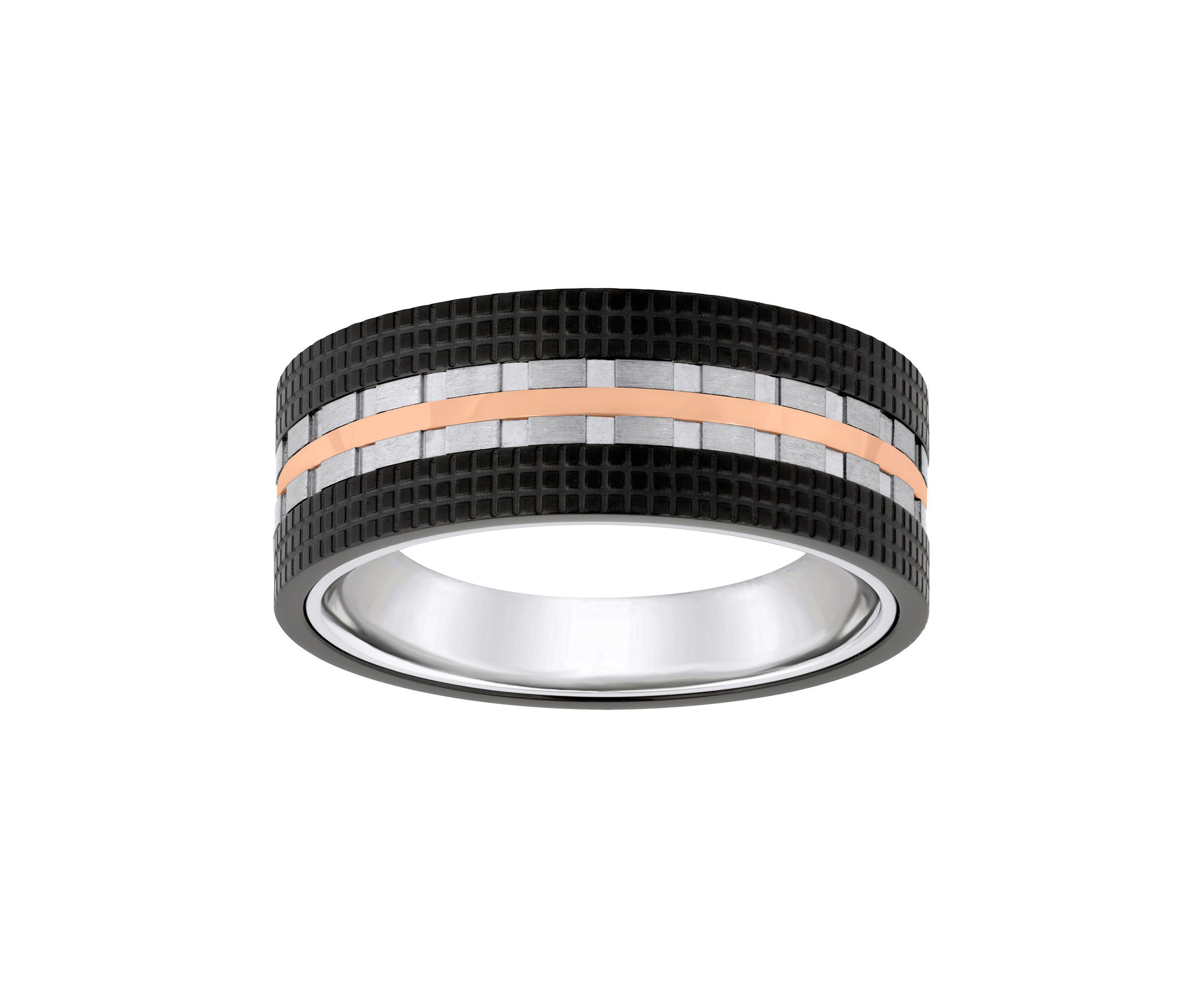 Mens Rose and Black Ion-Plated Stainless Steel Wedding Band