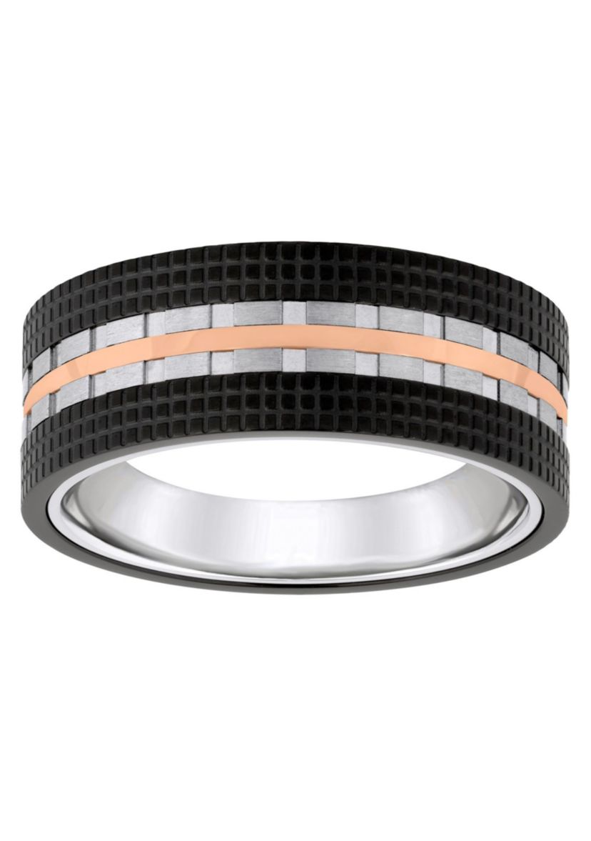 Mens Rose and Black Ion-Plated Stainless Steel Wedding Band