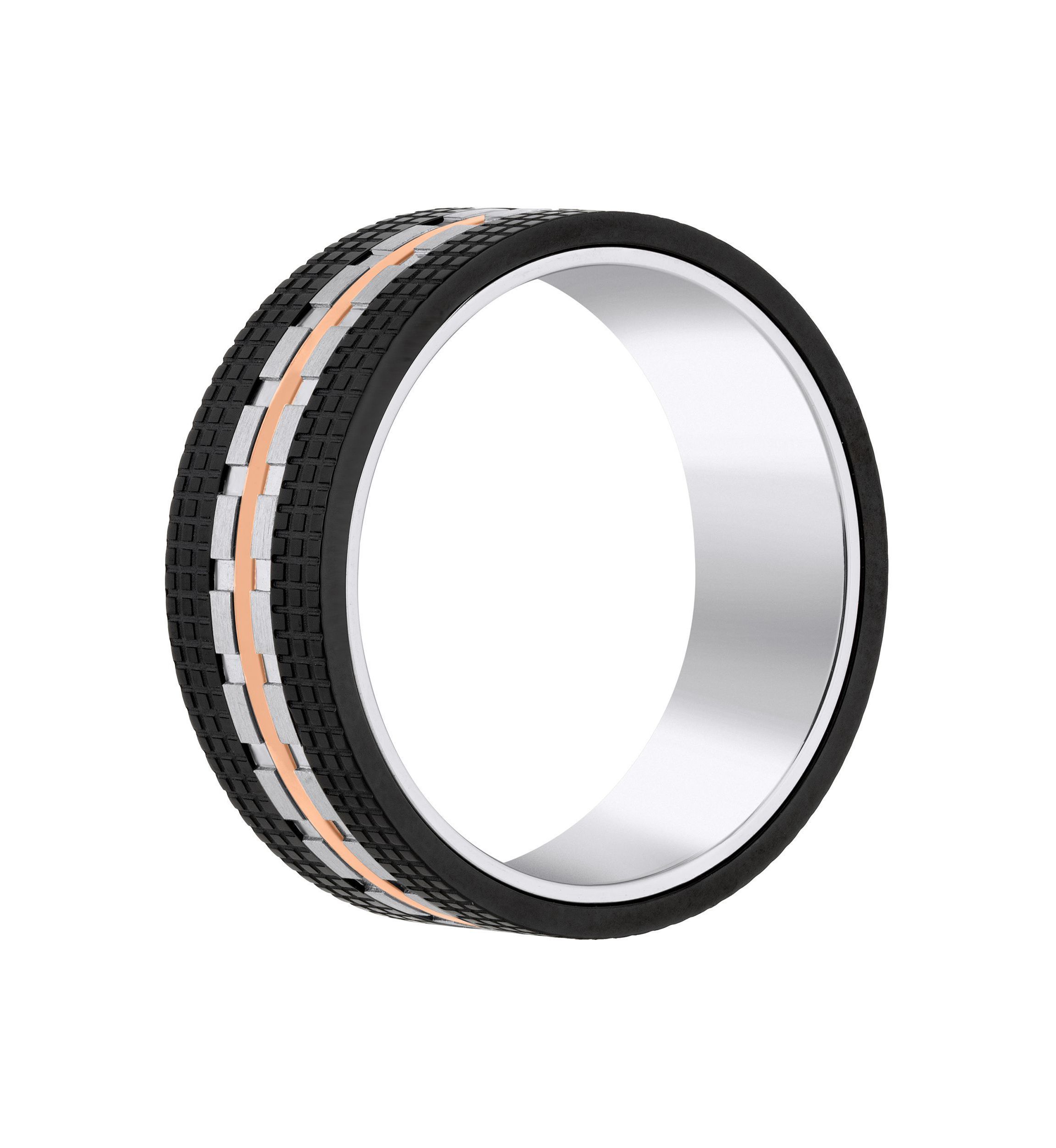 Mens Rose and Black Ion-Plated Stainless Steel Wedding Band
