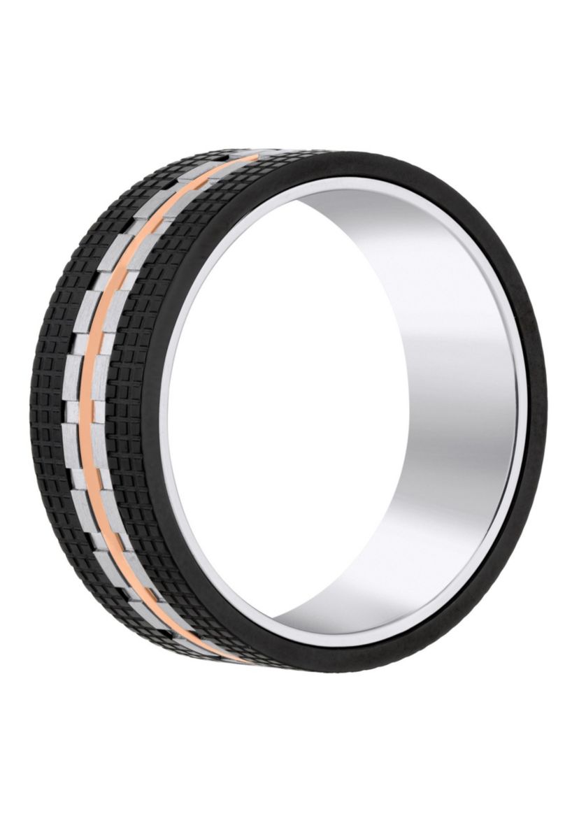 Mens Rose and Black Ion-Plated Stainless Steel Wedding Band