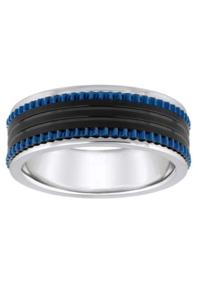 Men's Blue and Black Ion-Plated Stainless Steel Wedding Band