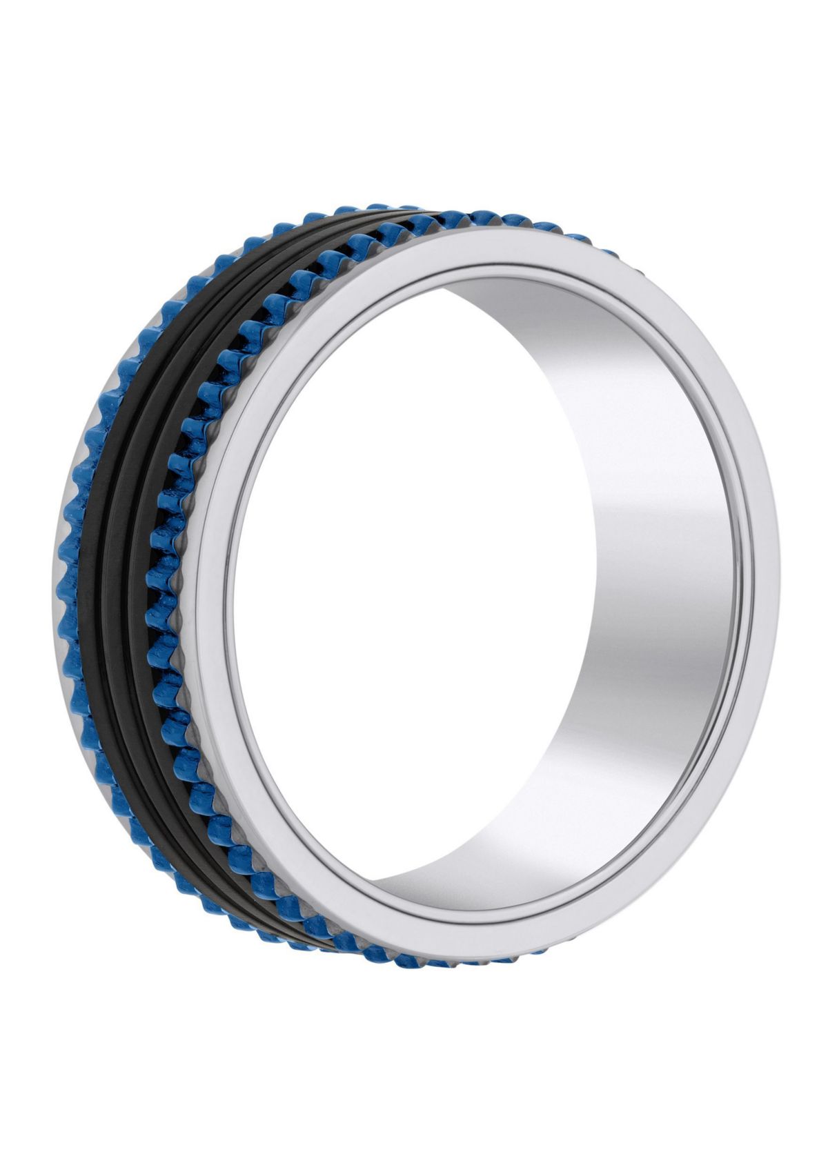 Mens Blue and Black Ion-Plated Stainless Steel Wedding Band
