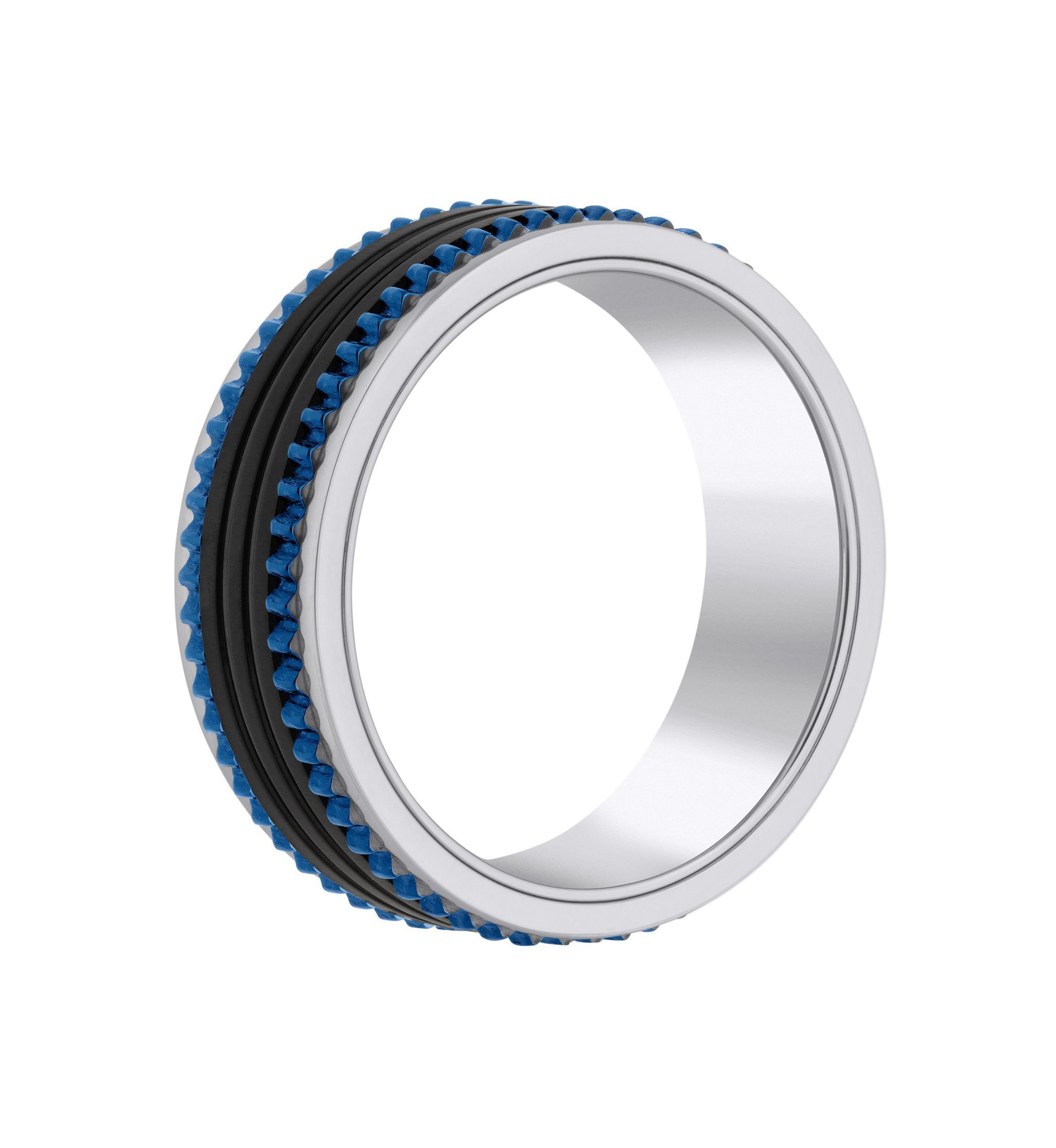 Mens Blue and Black Ion-Plated Stainless Steel Wedding Band