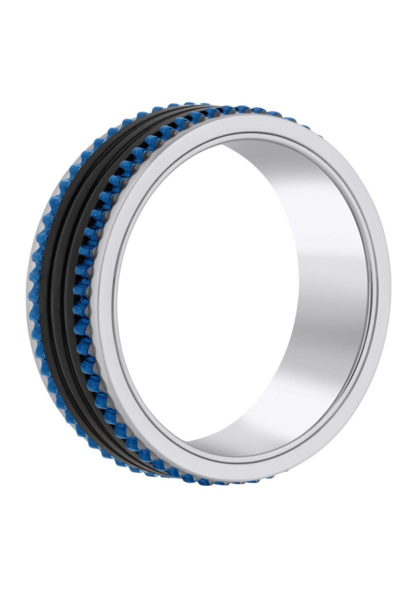 Mens Blue and Black Ion-Plated Stainless Steel Wedding Band