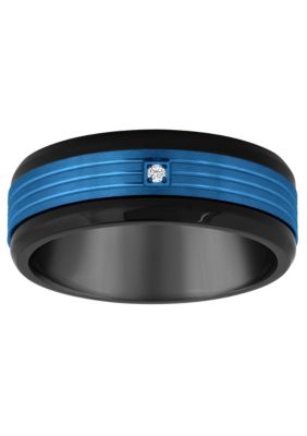 Belk & Co Men's Blue and Black Ion-Plated Stainless Steel Cubic Zirconia Wedding Band