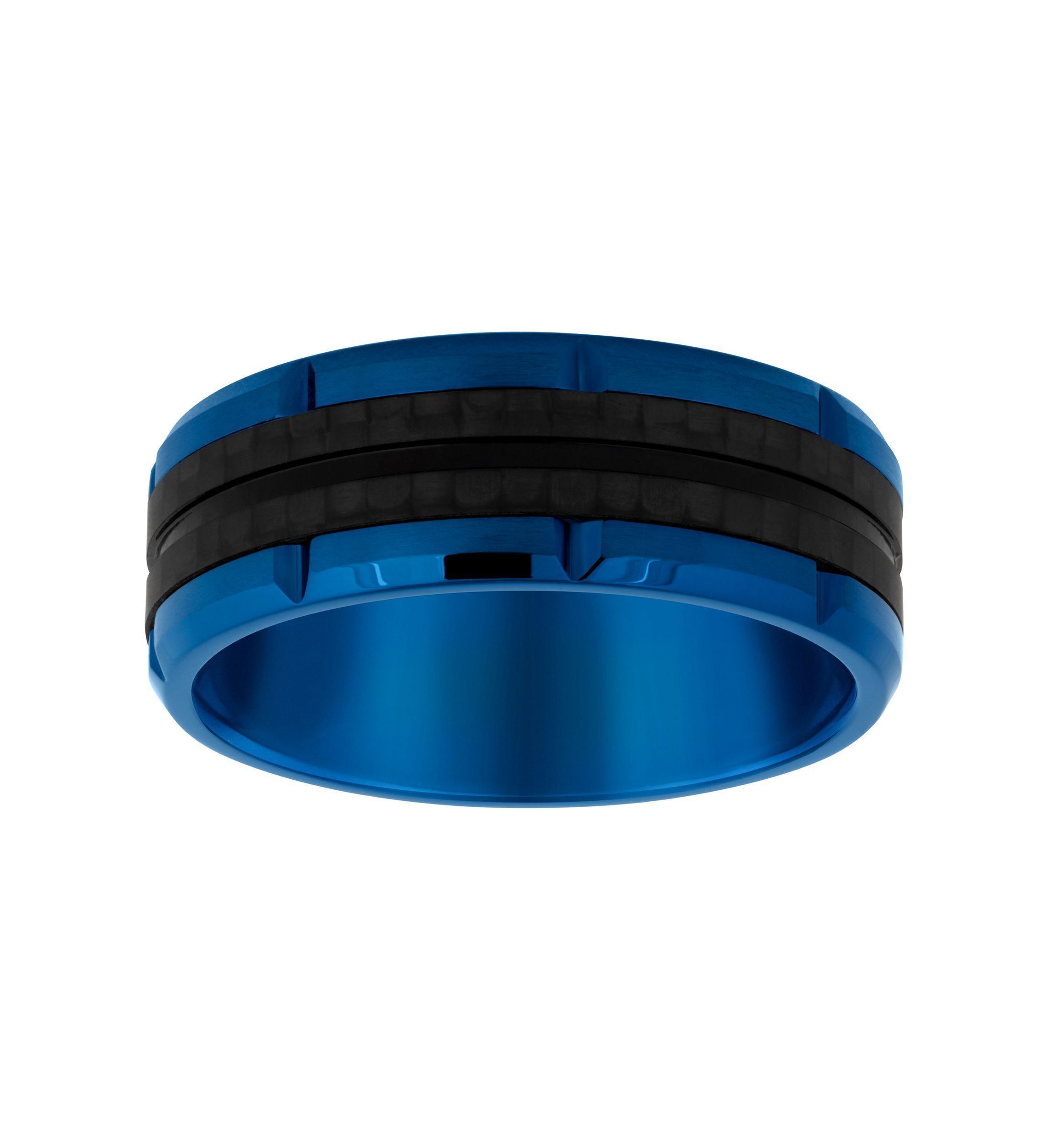 Mens Blue Ion-Plated Stainless Steel & Carbon Fiber Wedding Band