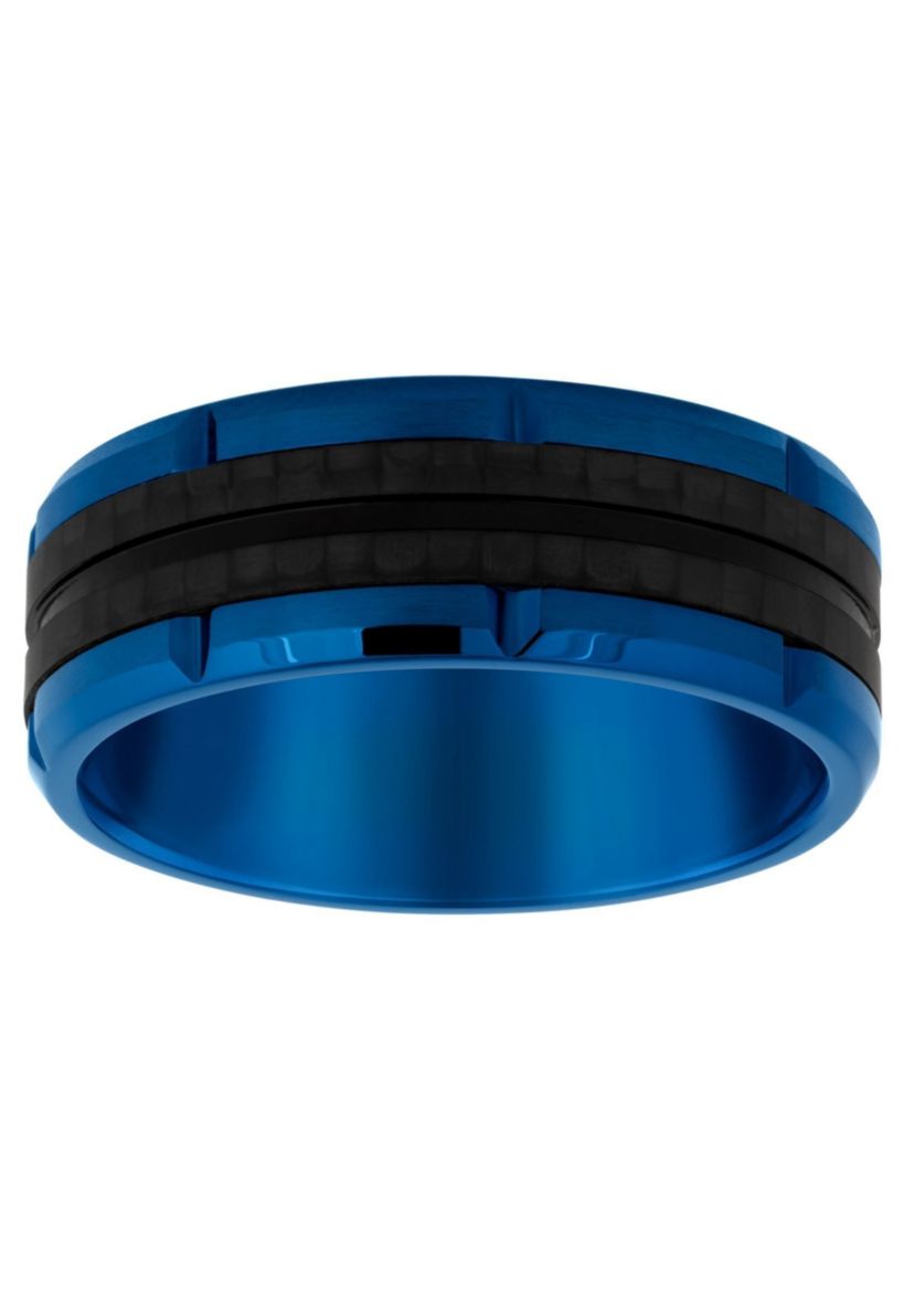 Mens Blue Ion-Plated Stainless Steel & Carbon Fiber Wedding Band