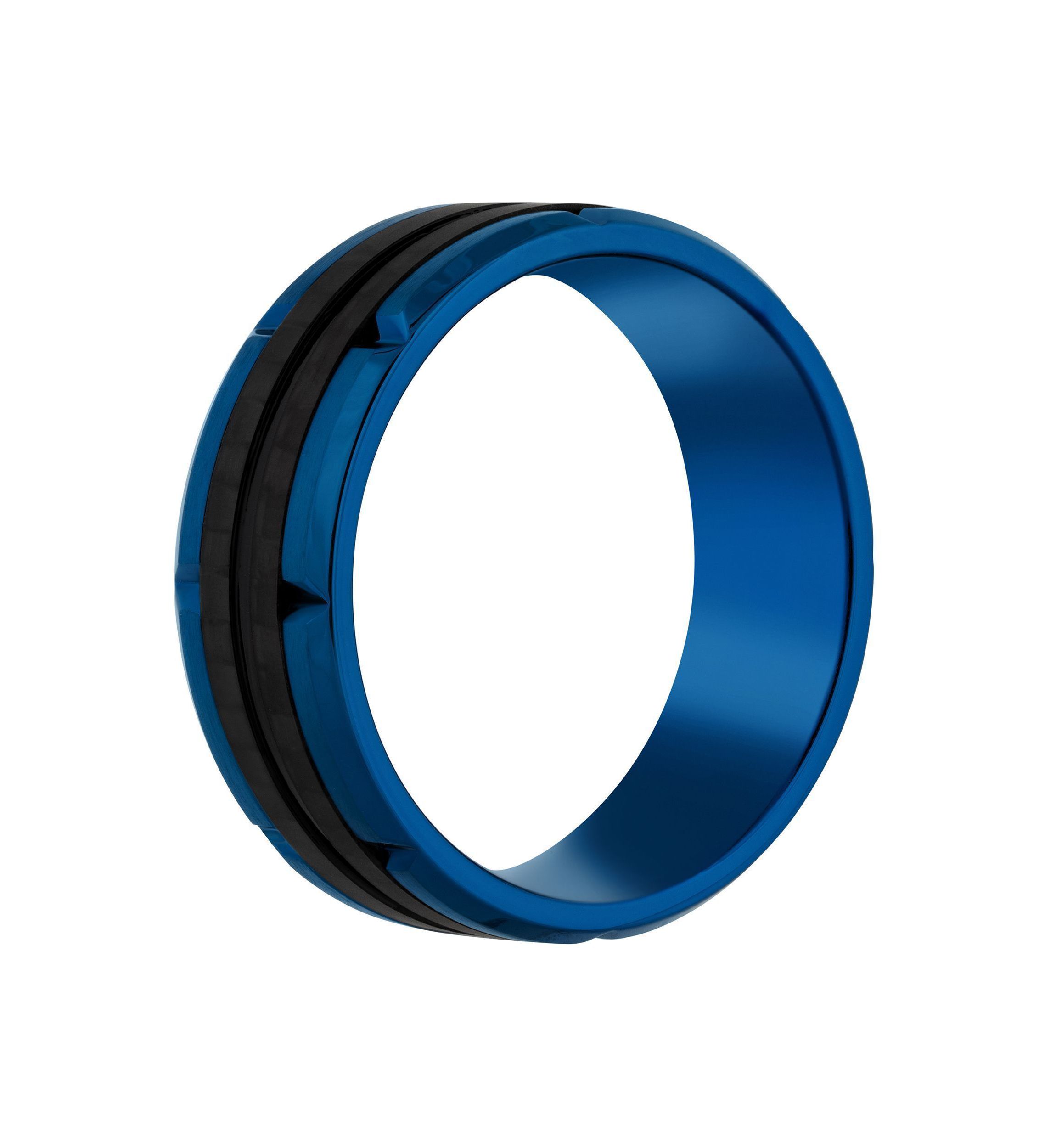 Mens Blue Ion-Plated Stainless Steel & Carbon Fiber Wedding Band