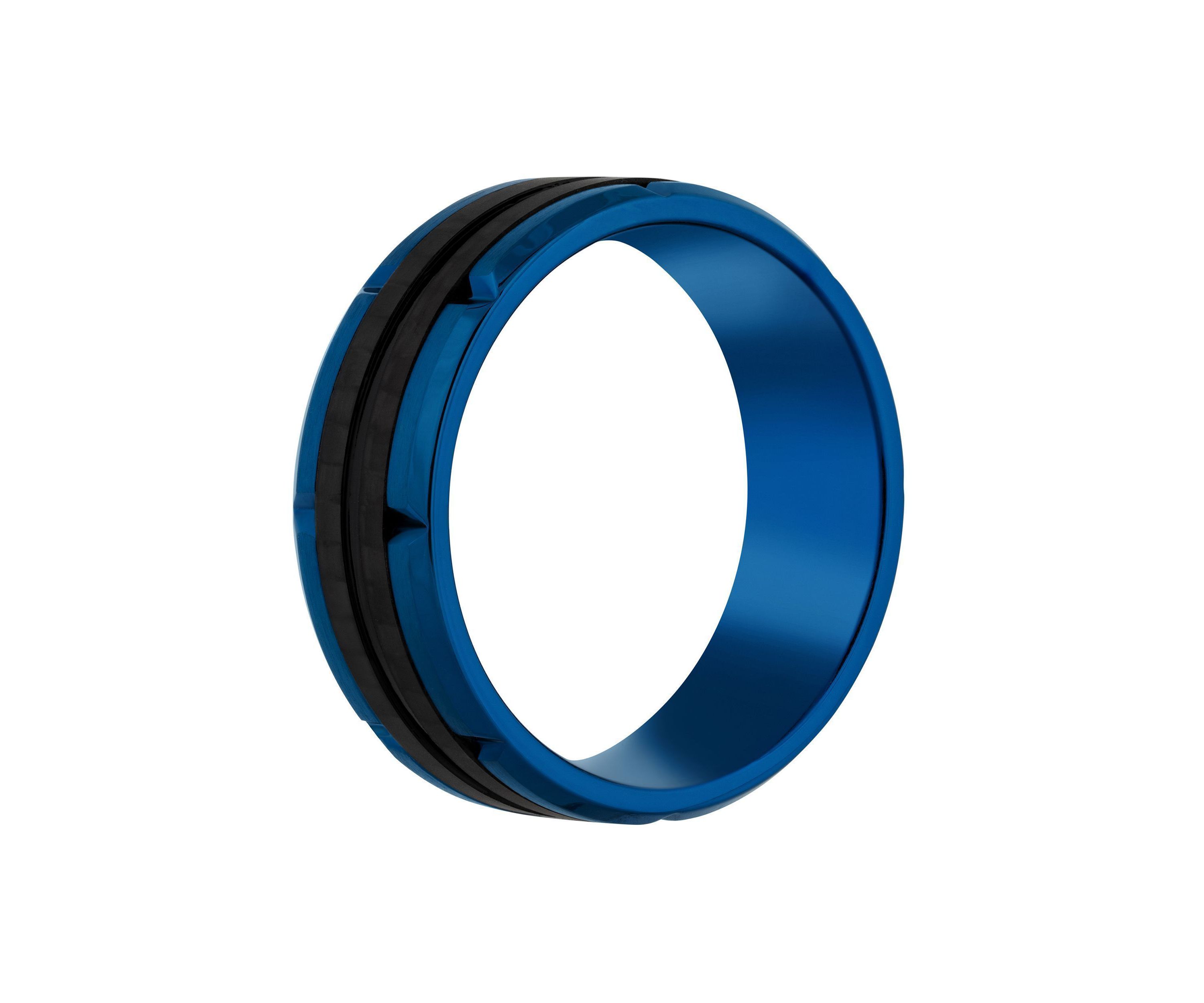 Mens Blue Ion-Plated Stainless Steel & Carbon Fiber Wedding Band