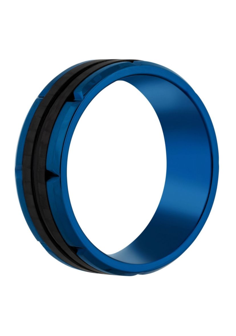 Mens Blue Ion-Plated Stainless Steel & Carbon Fiber Wedding Band