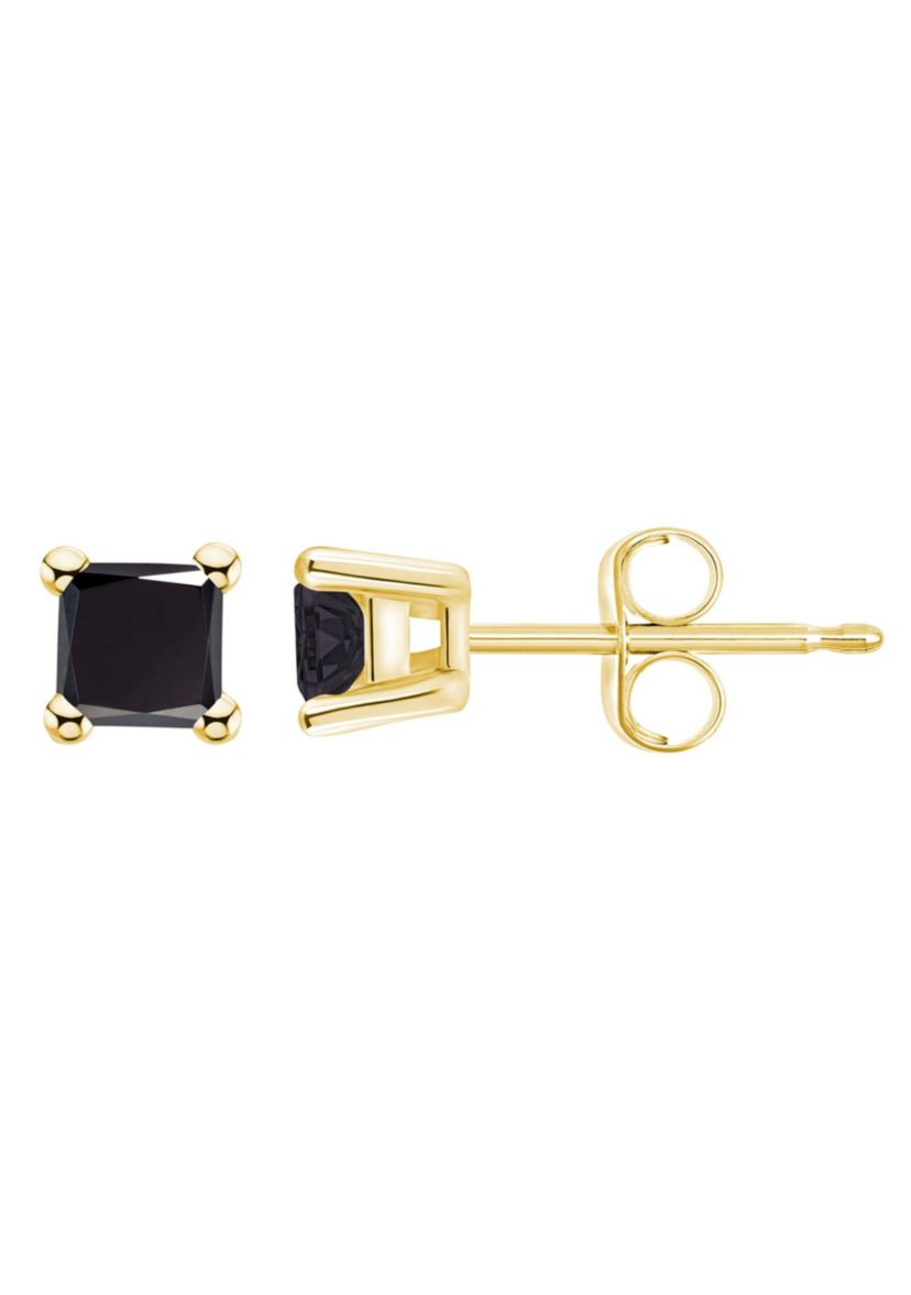 14K White Gold 1/2 CTTW Princess Cut Black Diamond Stud Earrings