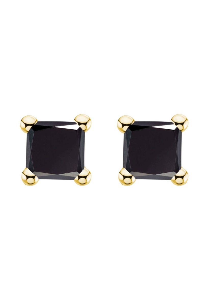 14K White Gold 1/2 CTTW Princess Cut Black Diamond Stud Earrings
