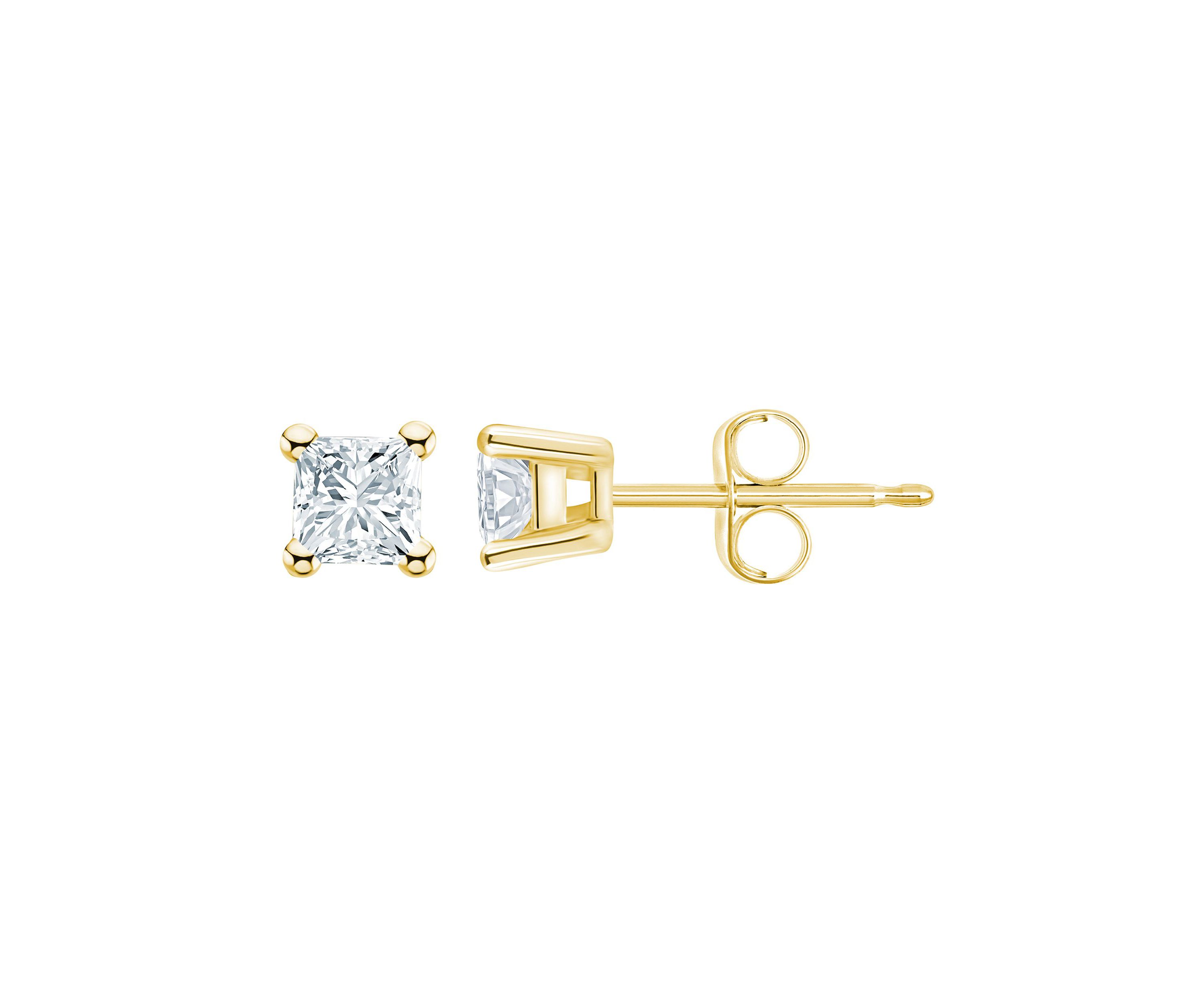14K Yellow Gold 1/2 CTTW Princess Cut Diamond Stud Earrings