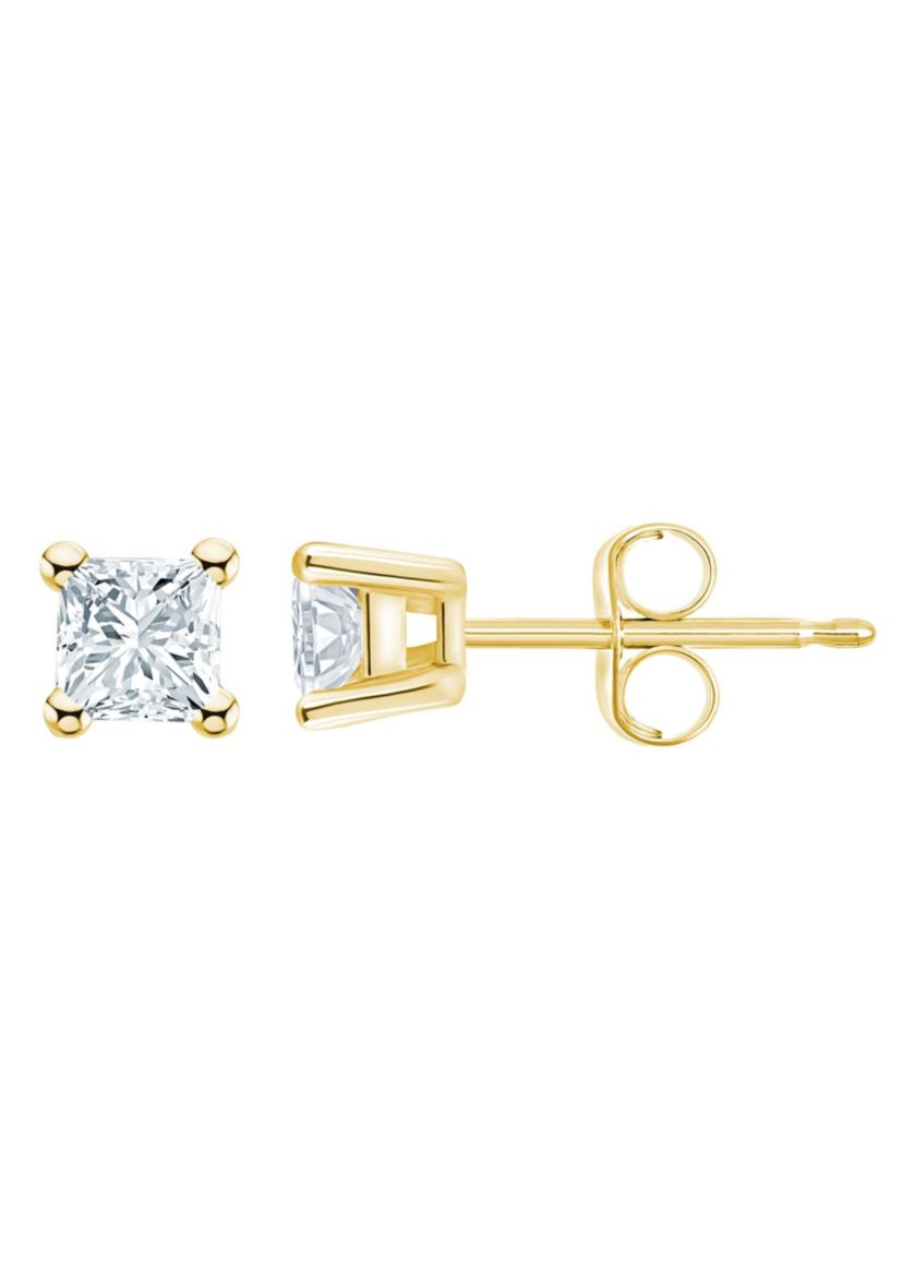14K Yellow Gold 1/2 CTTW Princess Cut Diamond Stud Earrings