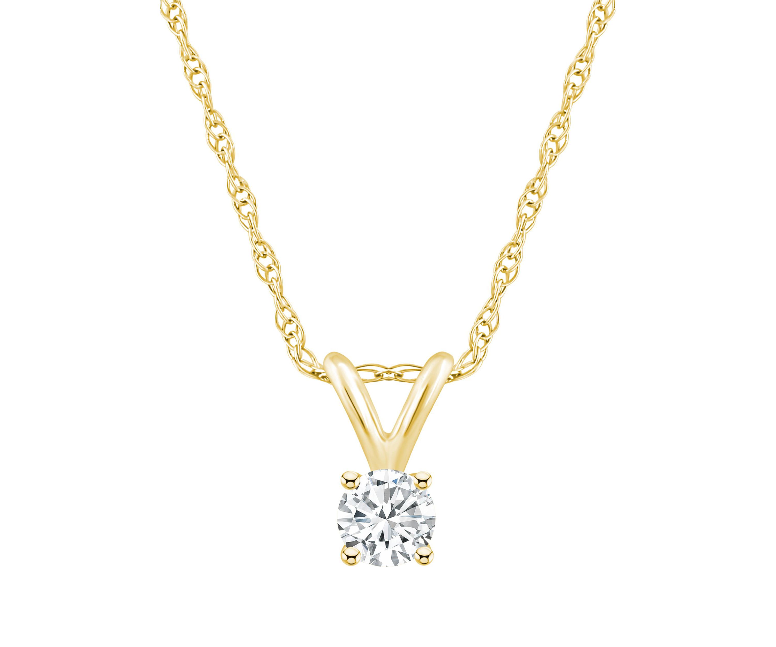 14K Yellow Gold 1/4 CTTW Round Diamond Pendant Necklace