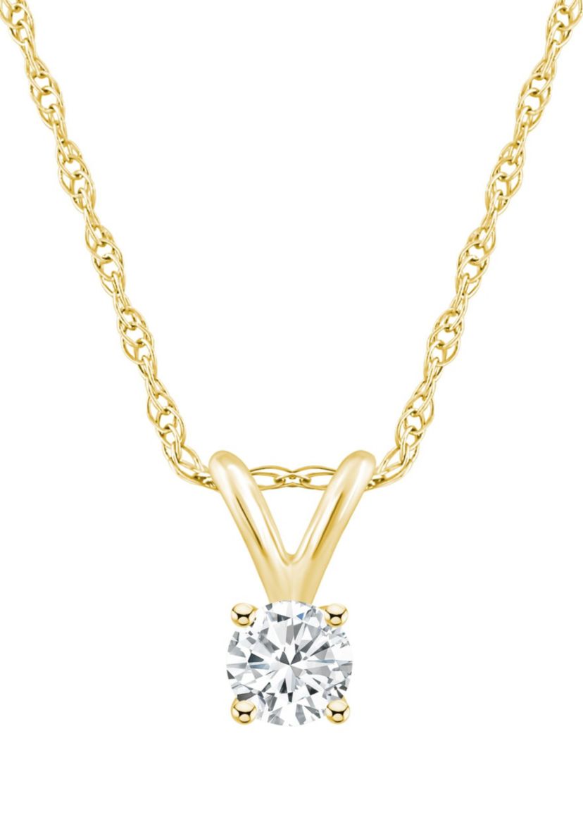 14K Yellow Gold 1/4 CTTW Round Diamond Pendant Necklace
