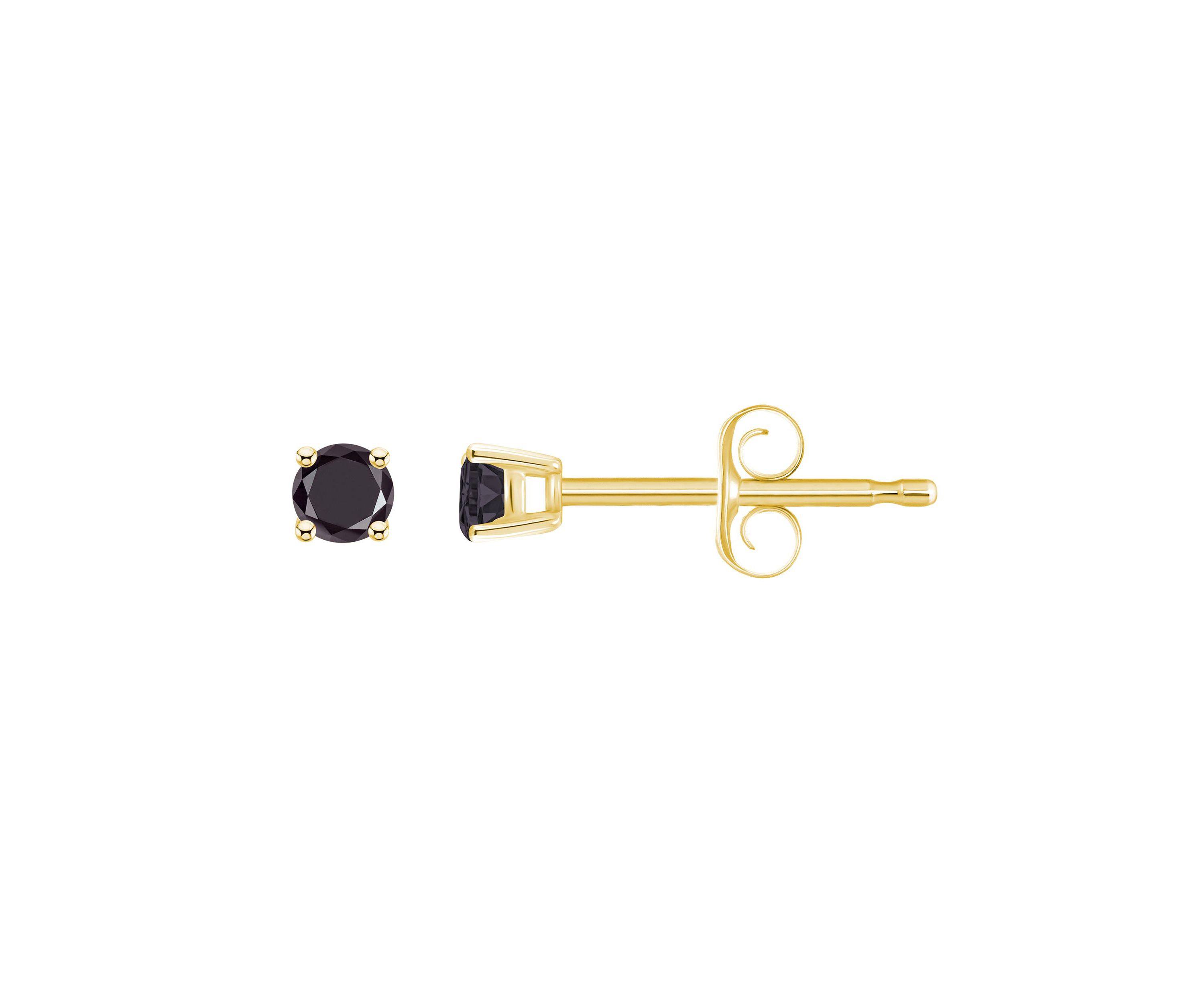 14K Yellow Gold 1/10 CTTW Round Black Diamond Stud Earrings