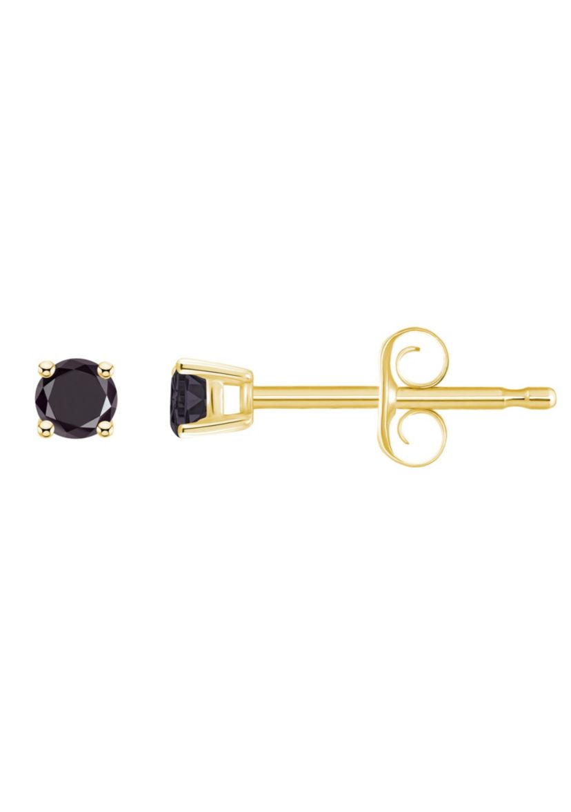 14K Yellow Gold 1/10 CTTW Round Black Diamond Stud Earrings