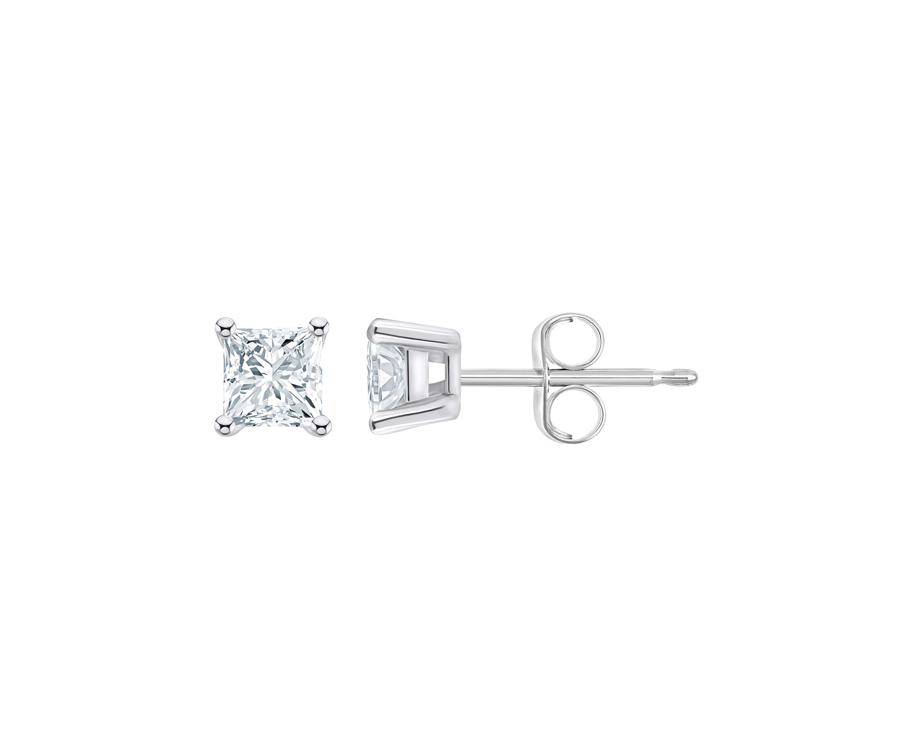 14K Yellow Gold 3/4 CTTW Princess Cut Diamond Stud Earrings