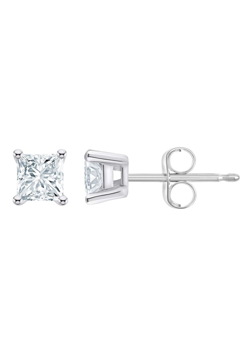 14K Yellow Gold 3/4 CTTW Princess Cut Diamond Stud Earrings