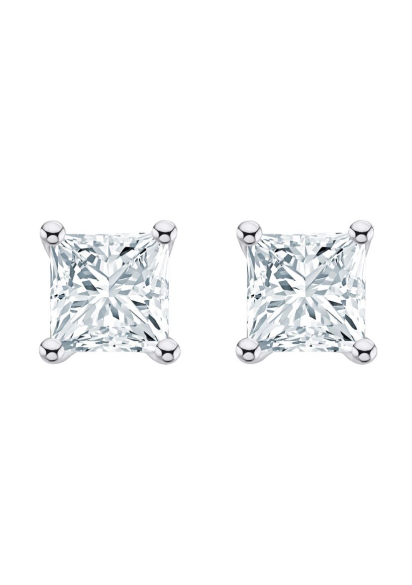 14K Yellow Gold 3/4 CTTW Princess Cut Diamond Stud Earrings