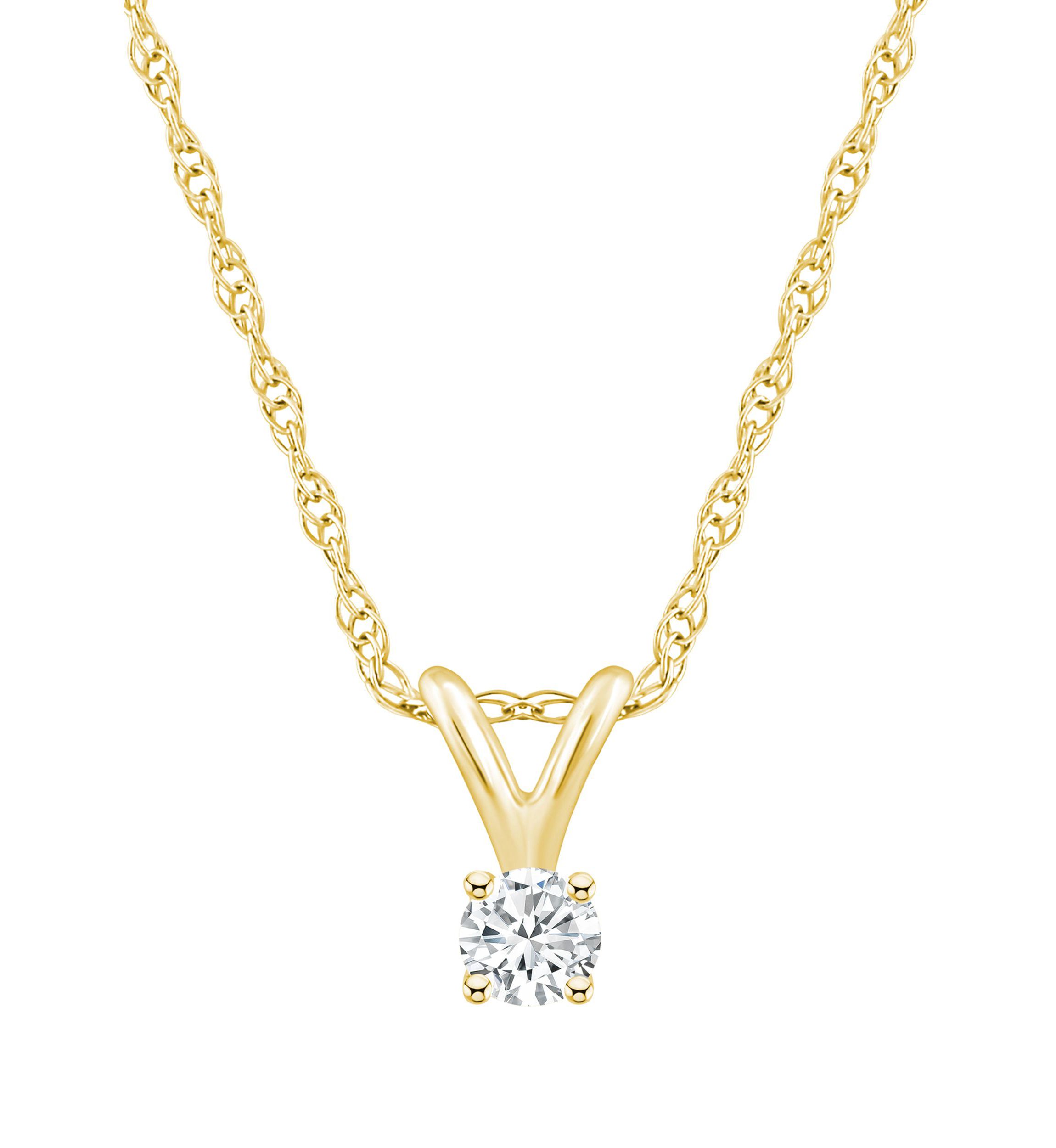 14K Yellow Gold 1/10 CTTW Round Diamond Pendant Necklace